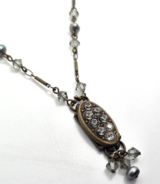 Liz Palacios necklace oval bronze pendant adorned with rhinestone accents