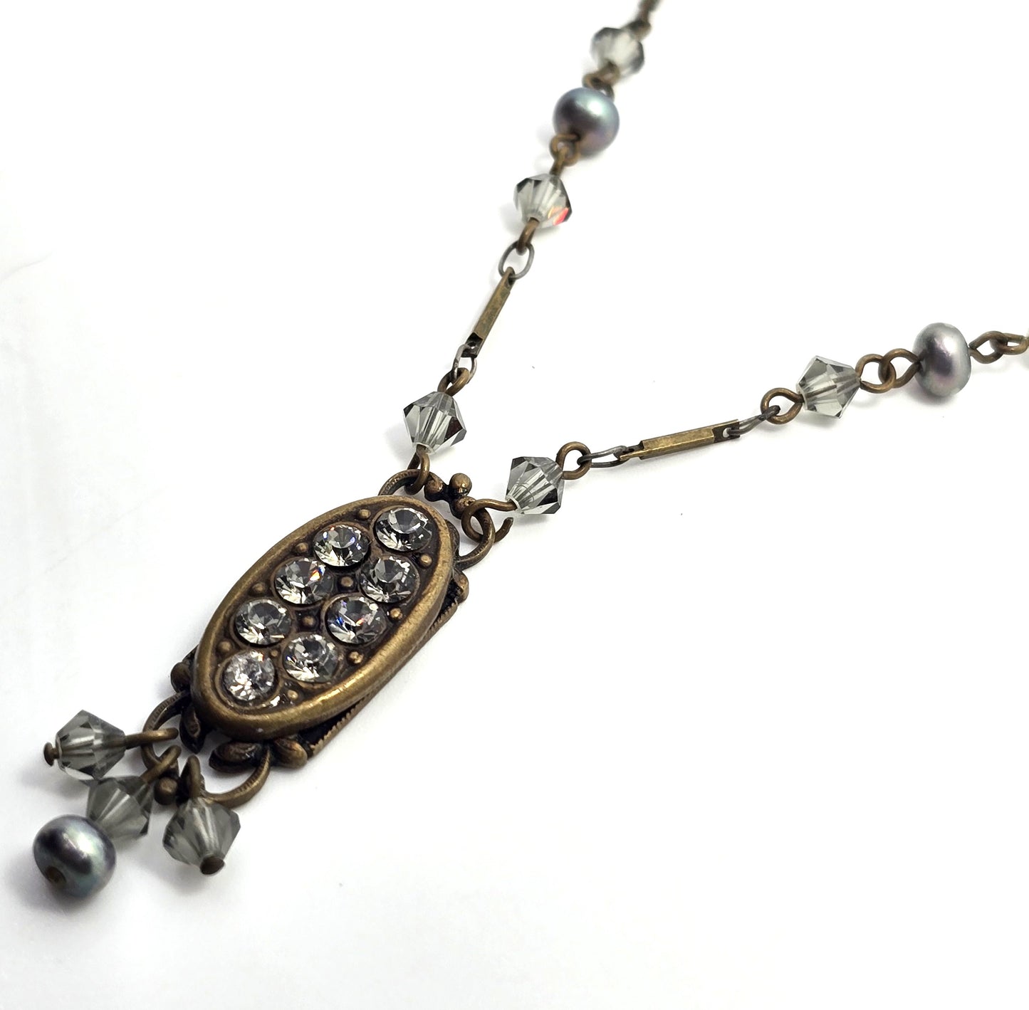 Liz Palacios necklace oval bronze pendant adorned with rhinestone accents