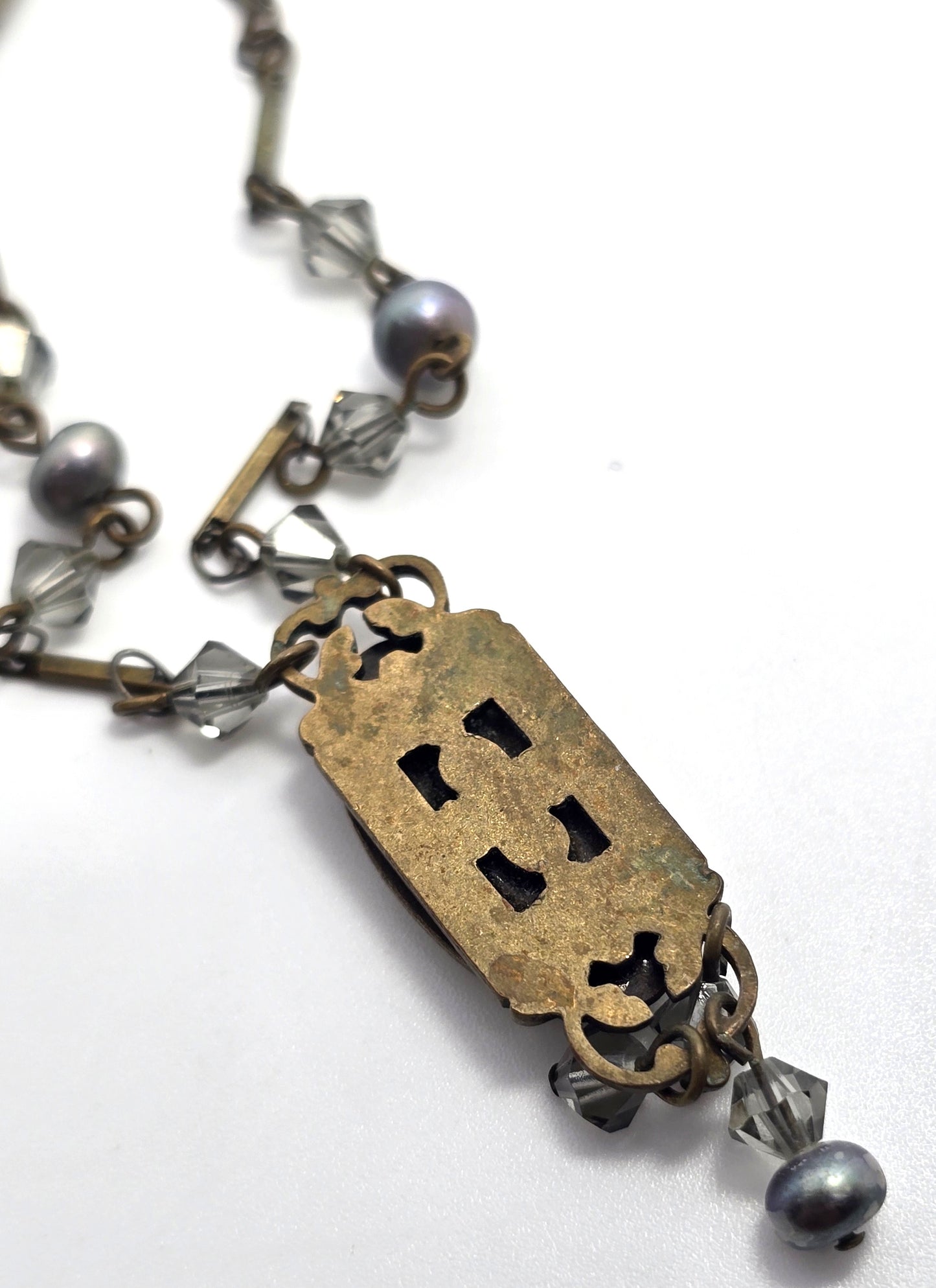 Liz Palacios necklace oval bronze pendant adorned with rhinestone accents