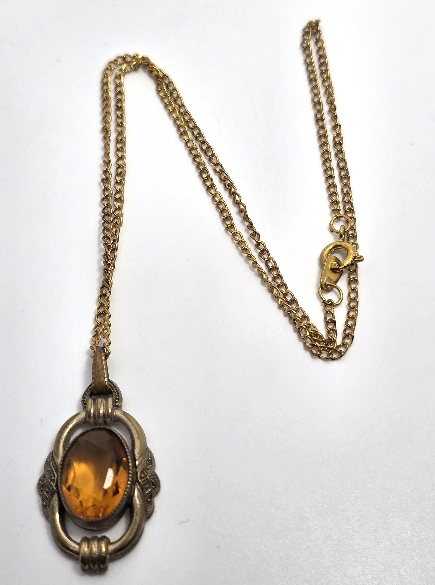 Victorian Orange Czech glass faceted pressed glass antique pendant necklace
