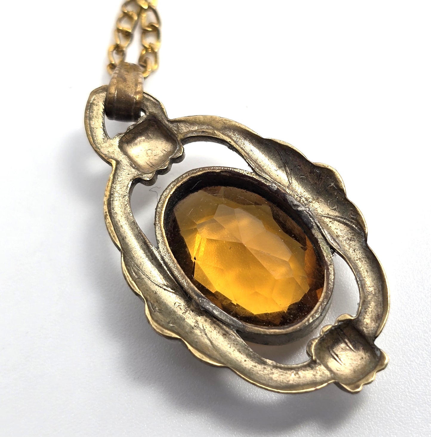 Victorian Orange Czech glass faceted pressed glass antique pendant necklace