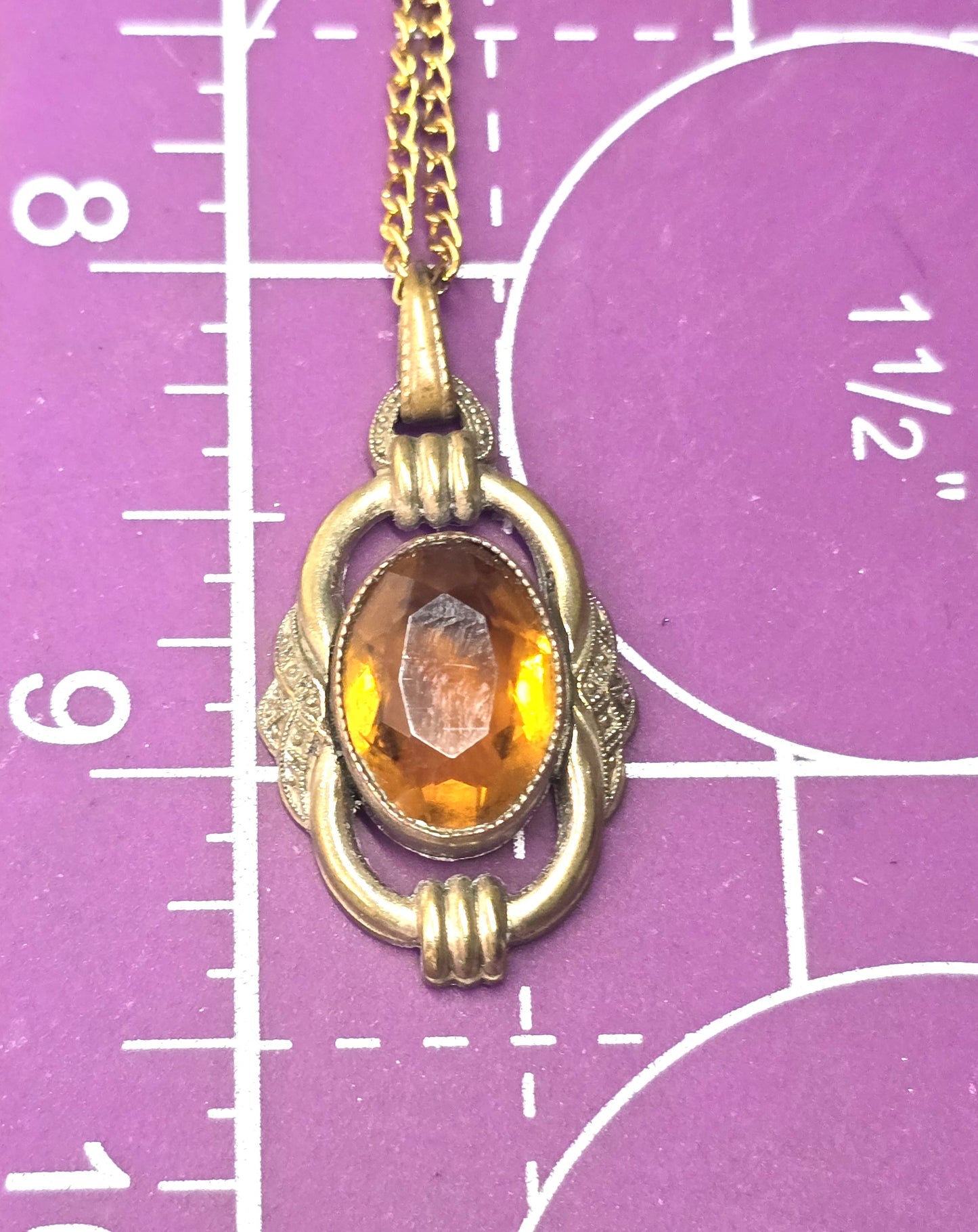 Victorian Orange Czech glass faceted pressed glass antique pendant necklace