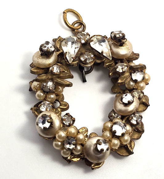 Robert Demario Unsigned faux pearl flower rhinestone Haskell designer vintage pendant