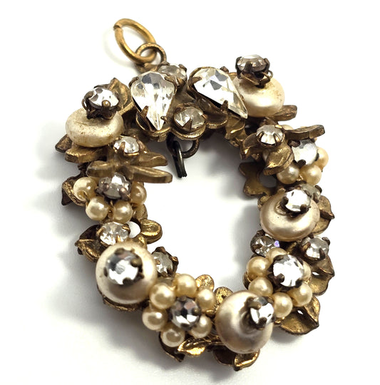 Robert Demario Unsigned faux pearl flower rhinestone Haskell designer vintage pendant