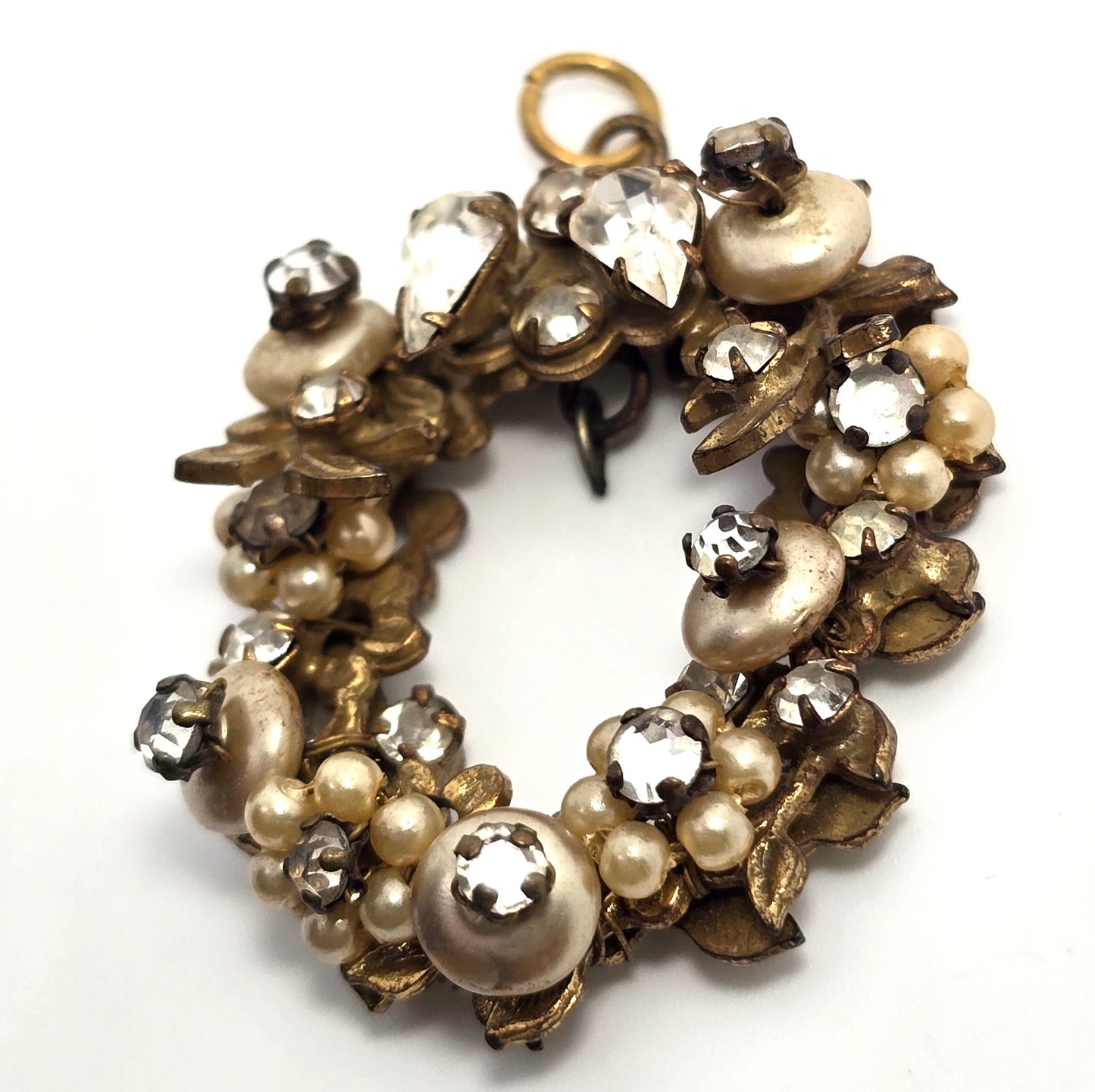 Robert Demario Unsigned faux pearl flower rhinestone Haskell designer vintage pendant
