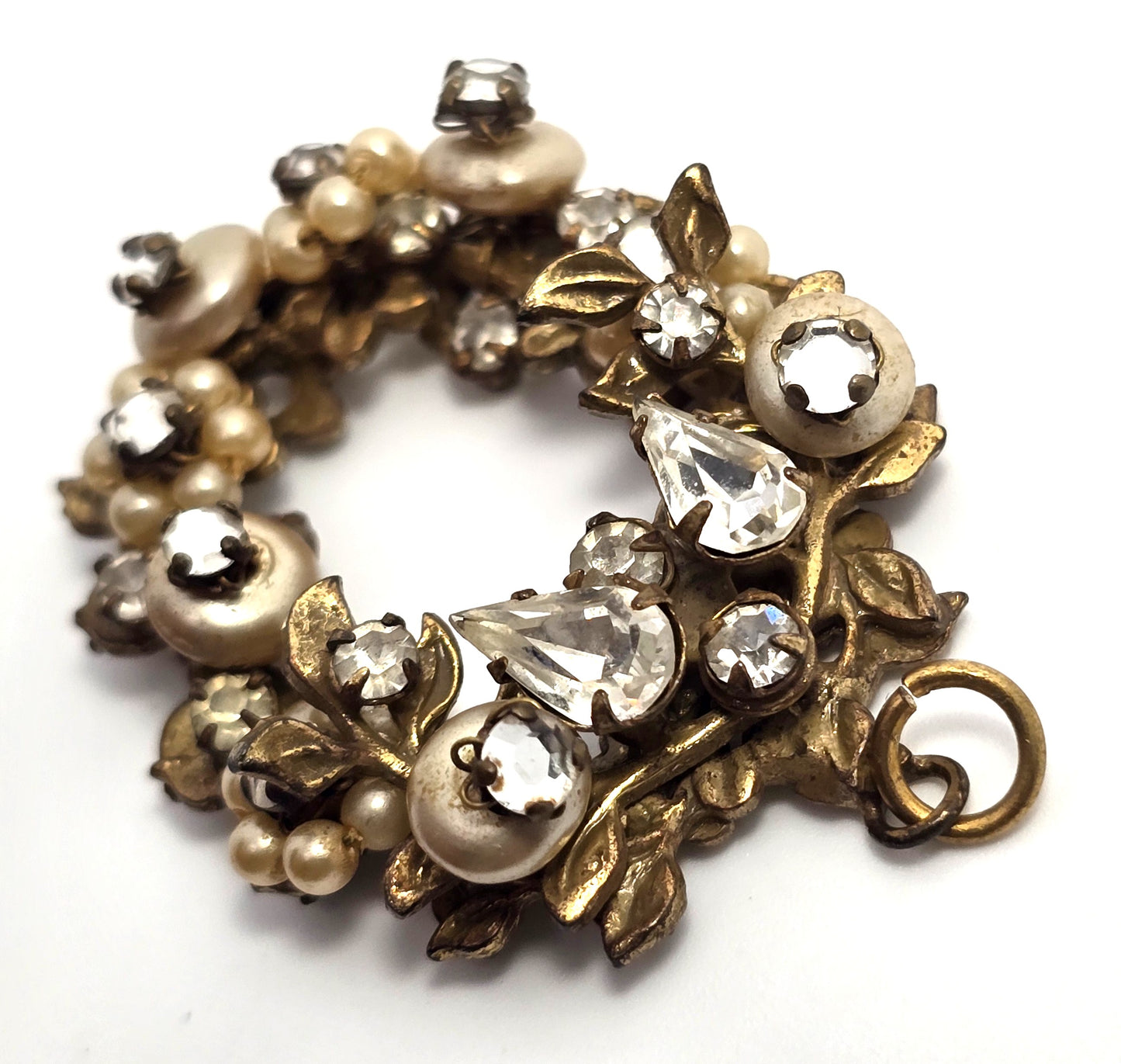 Robert Demario Unsigned faux pearl flower rhinestone Haskell designer vintage pendant