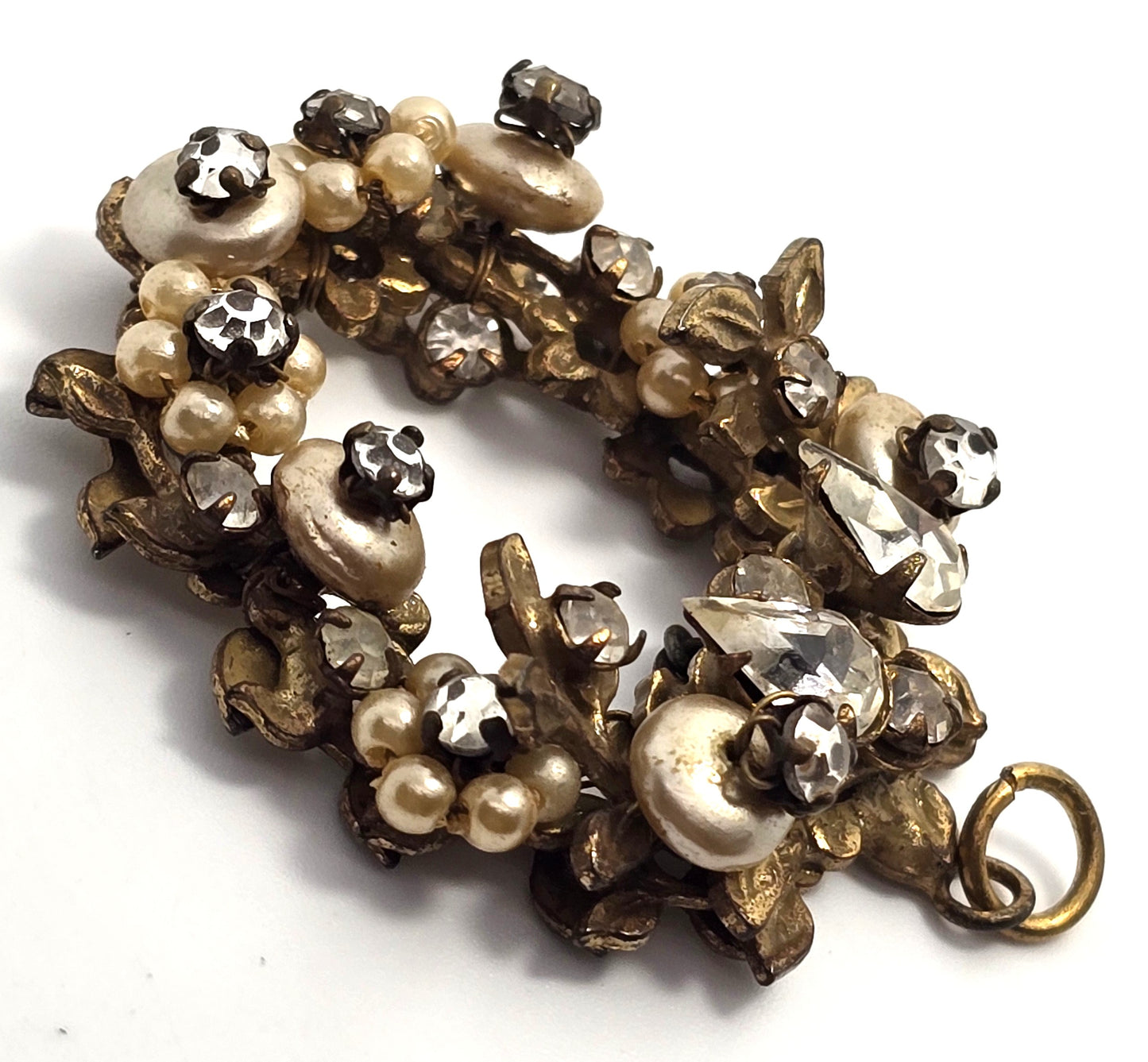 Robert Demario Unsigned faux pearl flower rhinestone Haskell designer vintage pendant