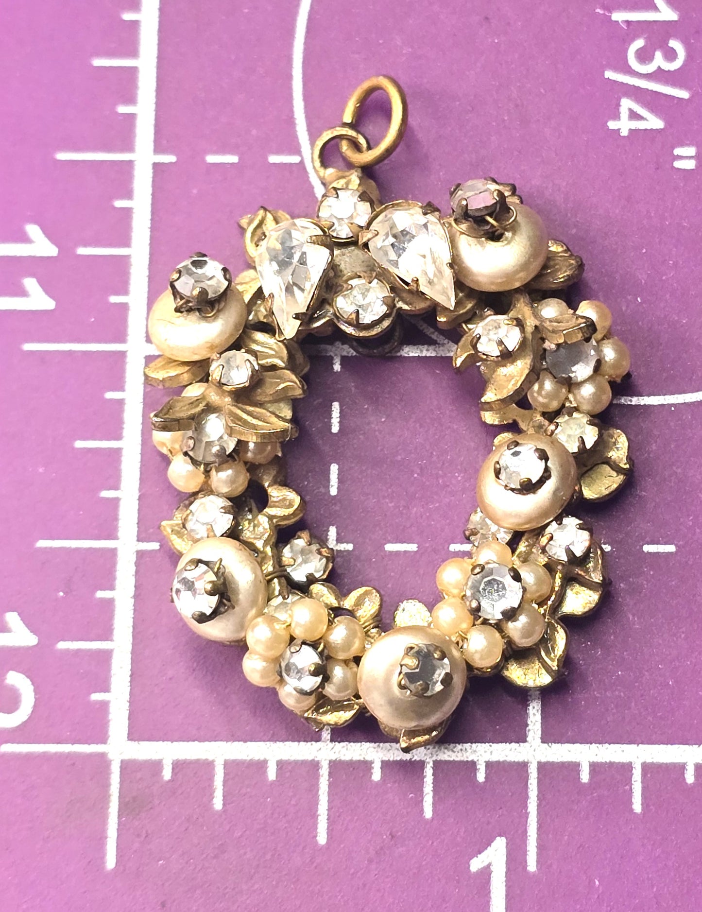 Robert Demario Unsigned faux pearl flower rhinestone Haskell designer vintage pendant