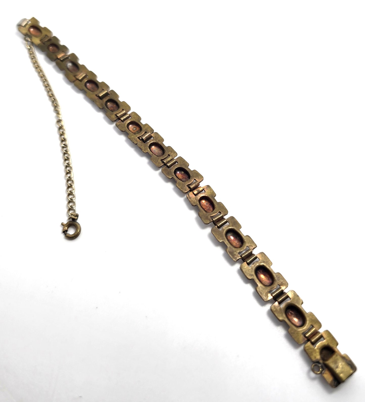 Spanish Damascene etched enamel vintage panel tennis bracelet