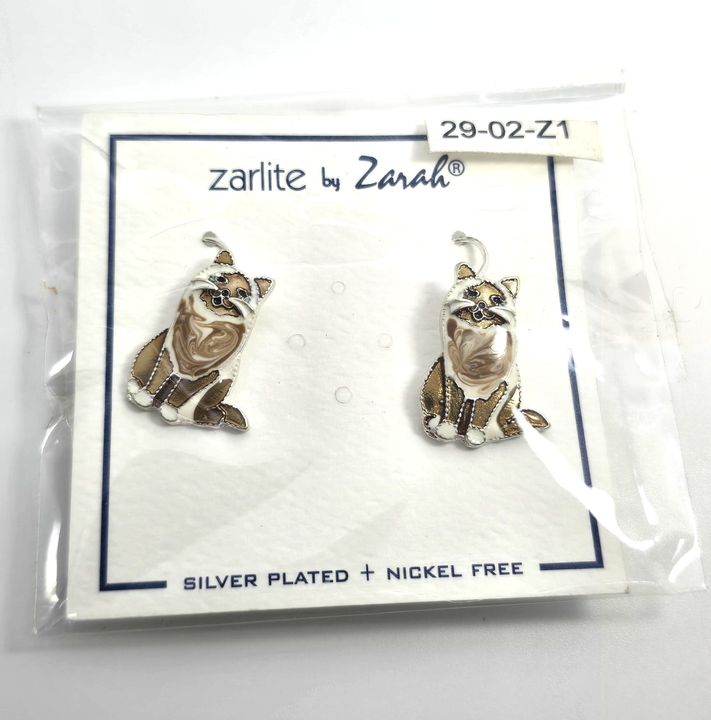 Zarah Zarlite Ragdoll cat kitty enamel silver plated drop earrings NEW