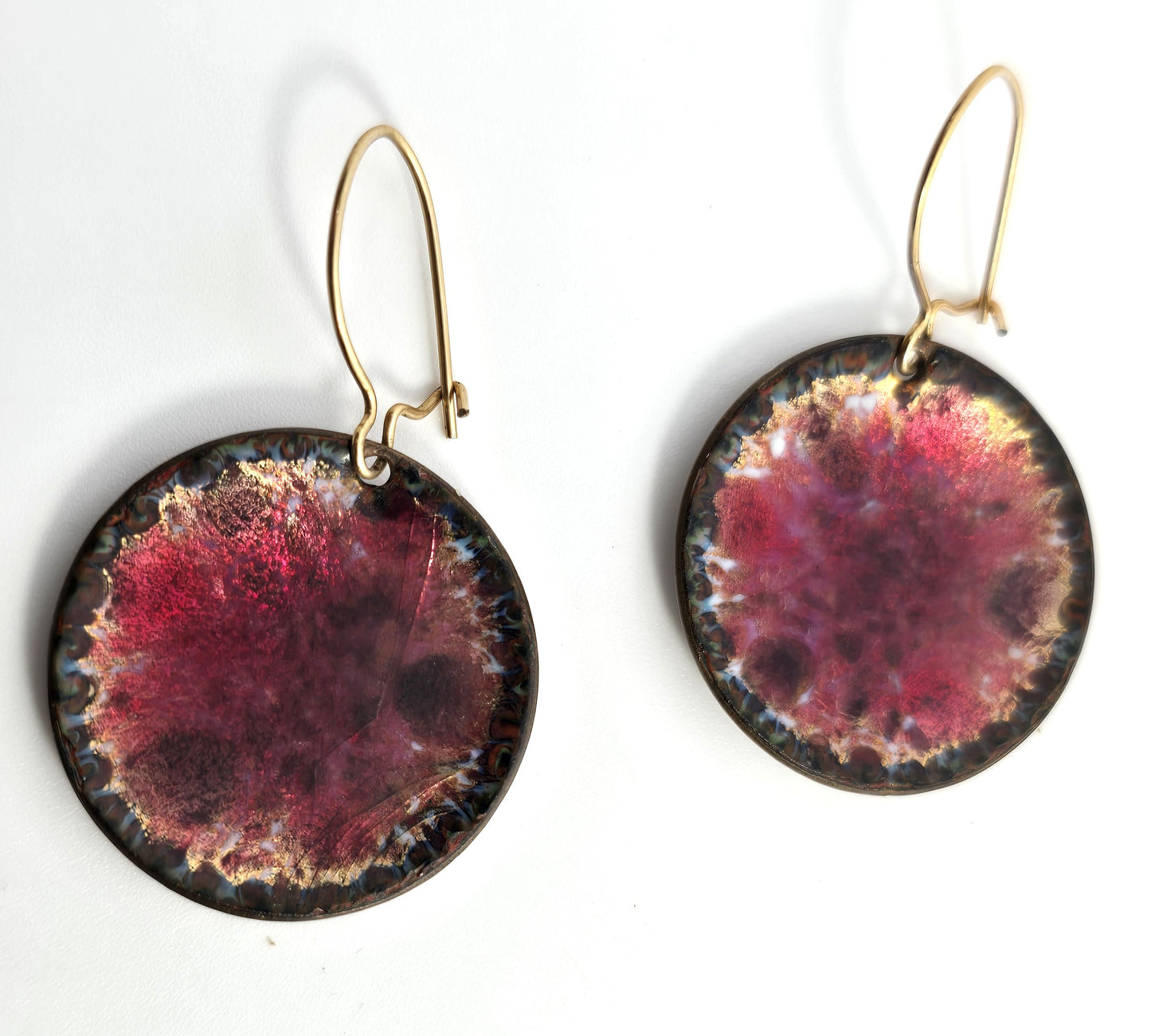 Hogan Bolas Red Enamel over copper Artisan vintage drop earrings