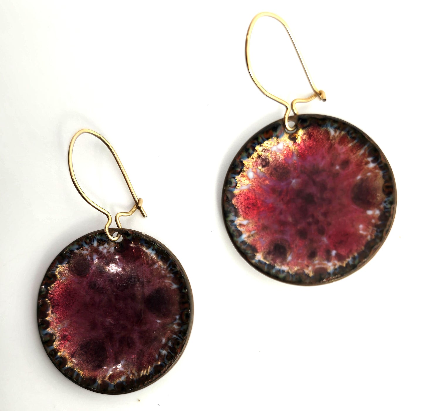 Hogan Bolas Red Enamel over copper Artisan vintage drop earrings
