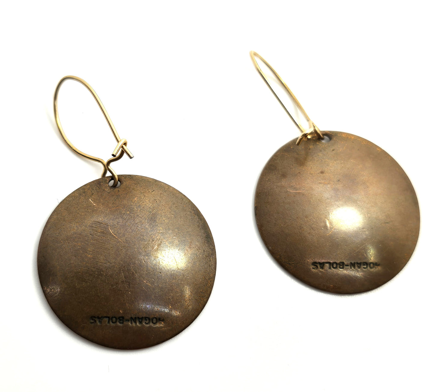 Hogan Bolas Red Enamel over copper Artisan vintage drop earrings