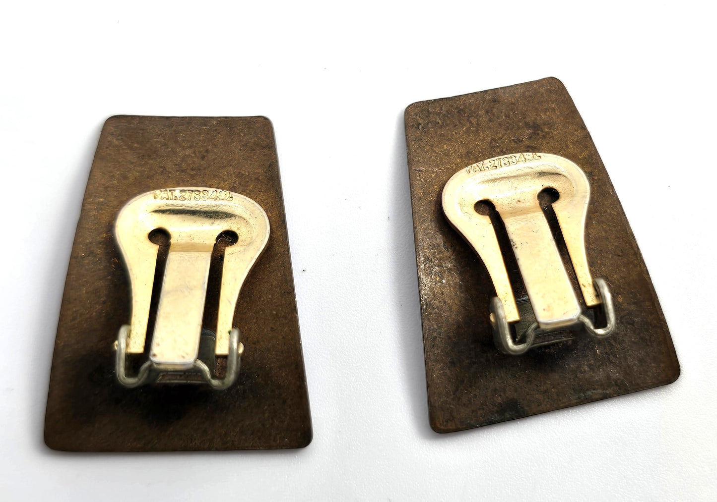 Lavender purple enamel painted copper Modernist vintage clip on earrings