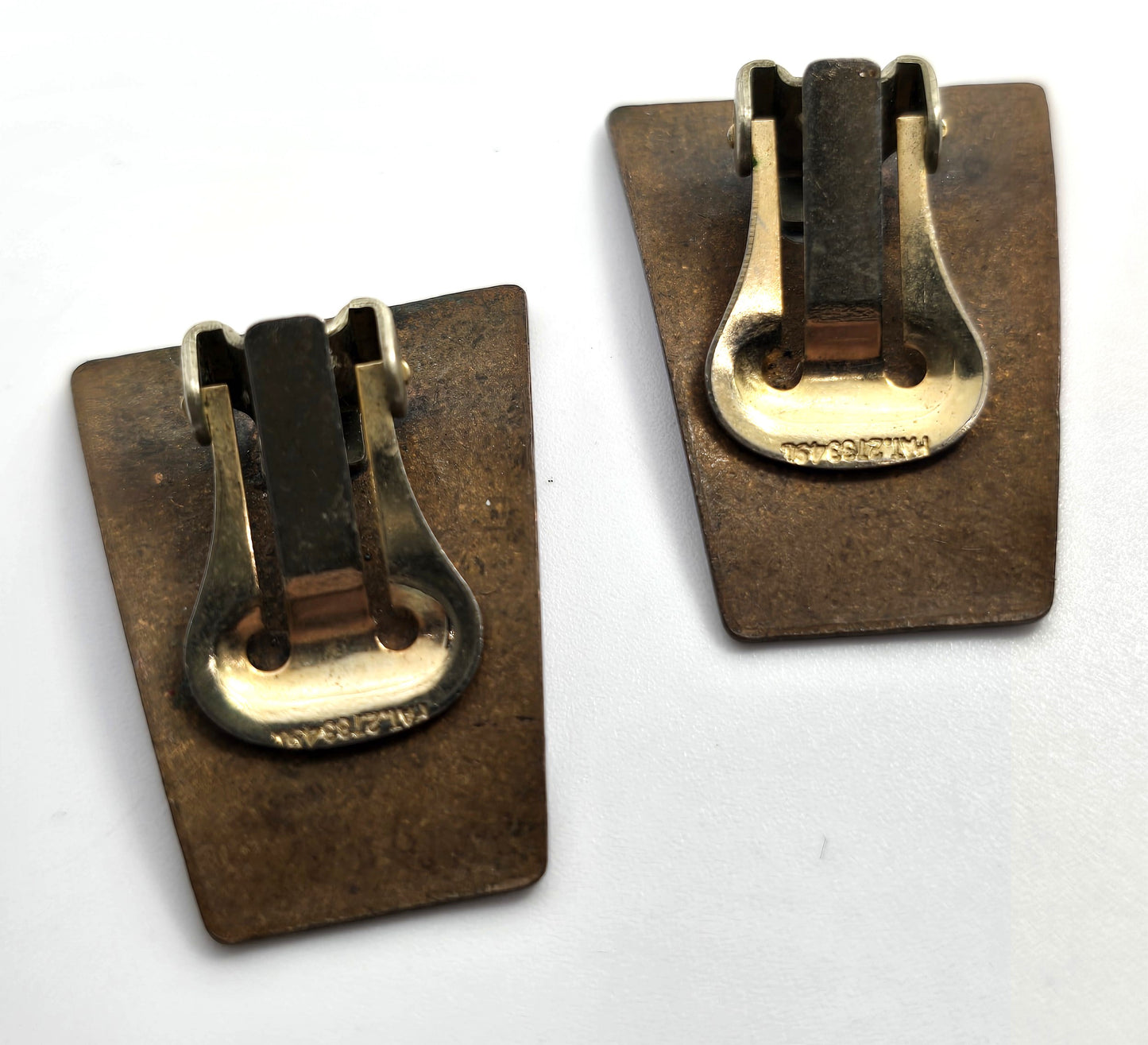 Lavender purple enamel painted copper Modernist vintage clip on earrings