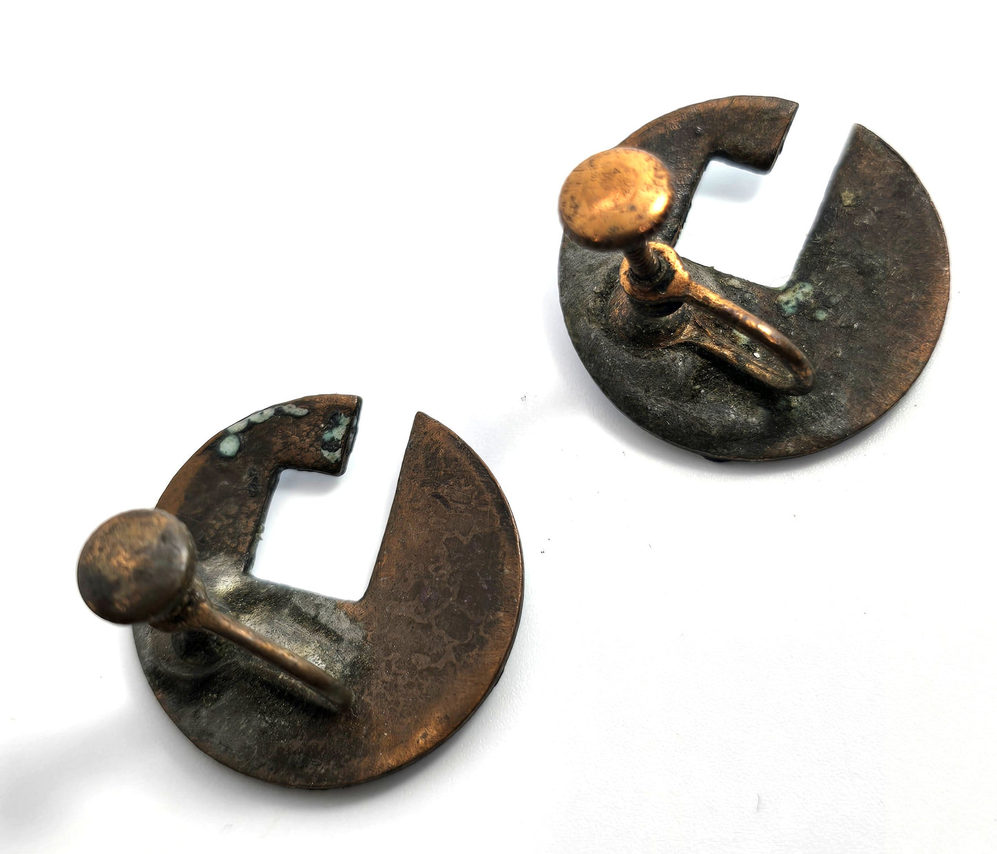 Blue Enamel over copper Artisan Abstract Modernist vintage screw back earrings