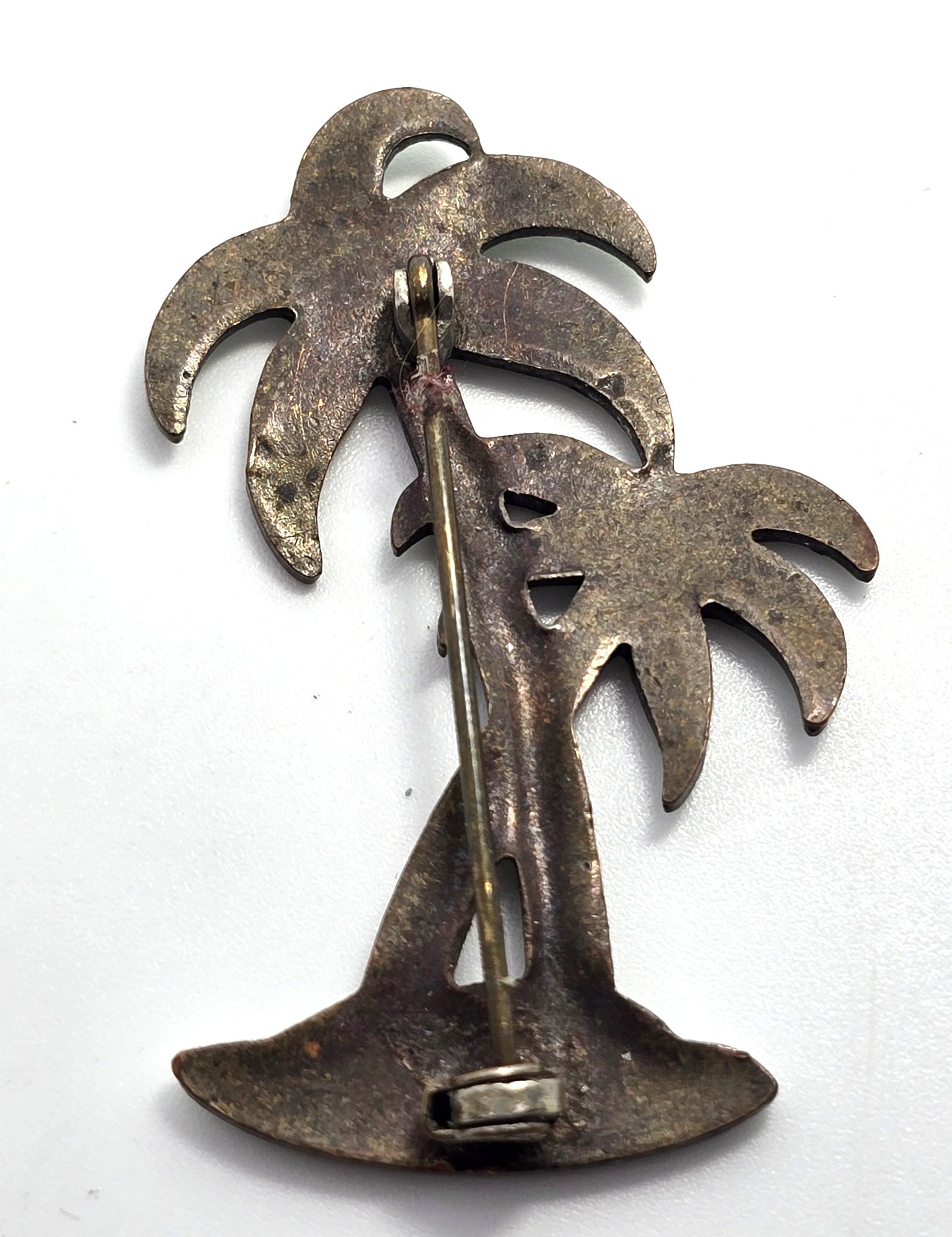 Green Palm Tree Guilloche Enamel vintage Palms Brooch