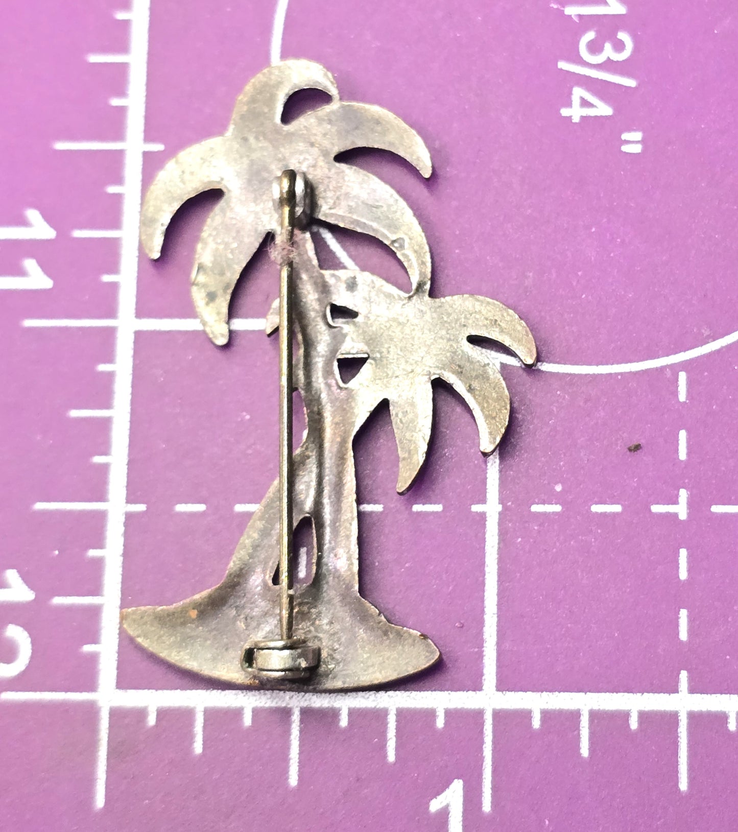 Green Palm Tree Guilloche Enamel vintage Palms Brooch