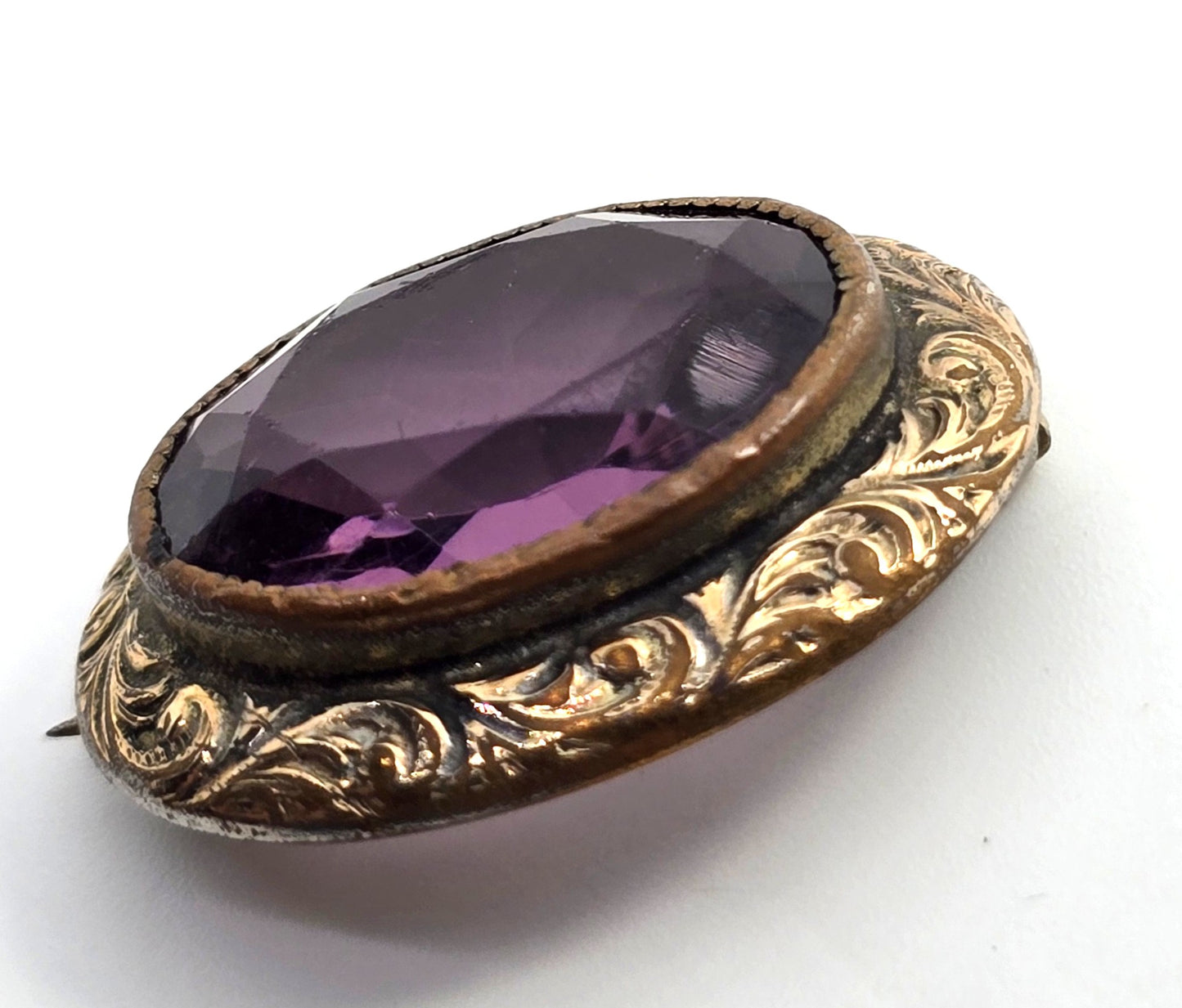Foster & Bailey Victorian Purple paste glass gold filled antique brooch pin