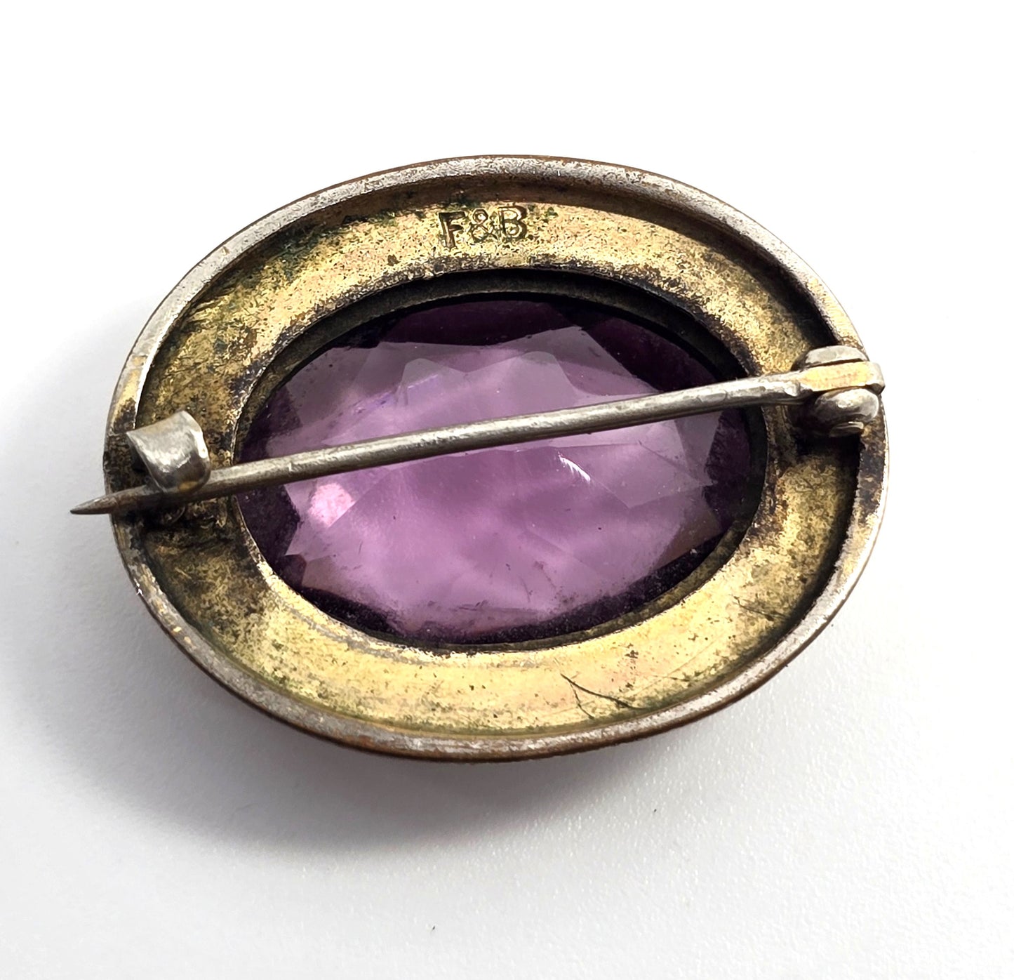 Foster & Bailey Victorian Purple paste glass gold filled antique brooch pin