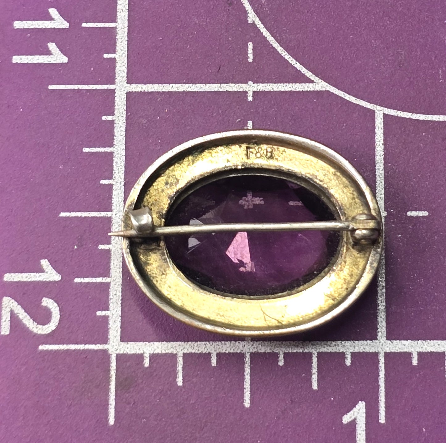 Foster & Bailey Victorian Purple paste glass gold filled antique brooch pin