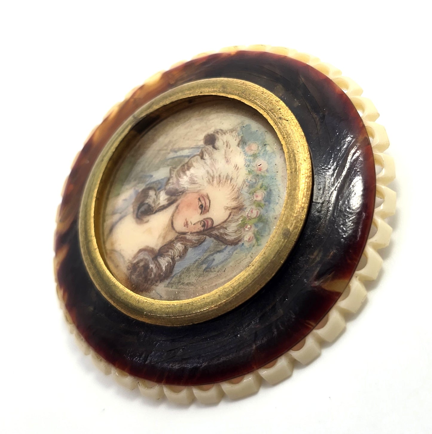Cameo Art Nouveau hand painted lady vintage celluloid brooch pin