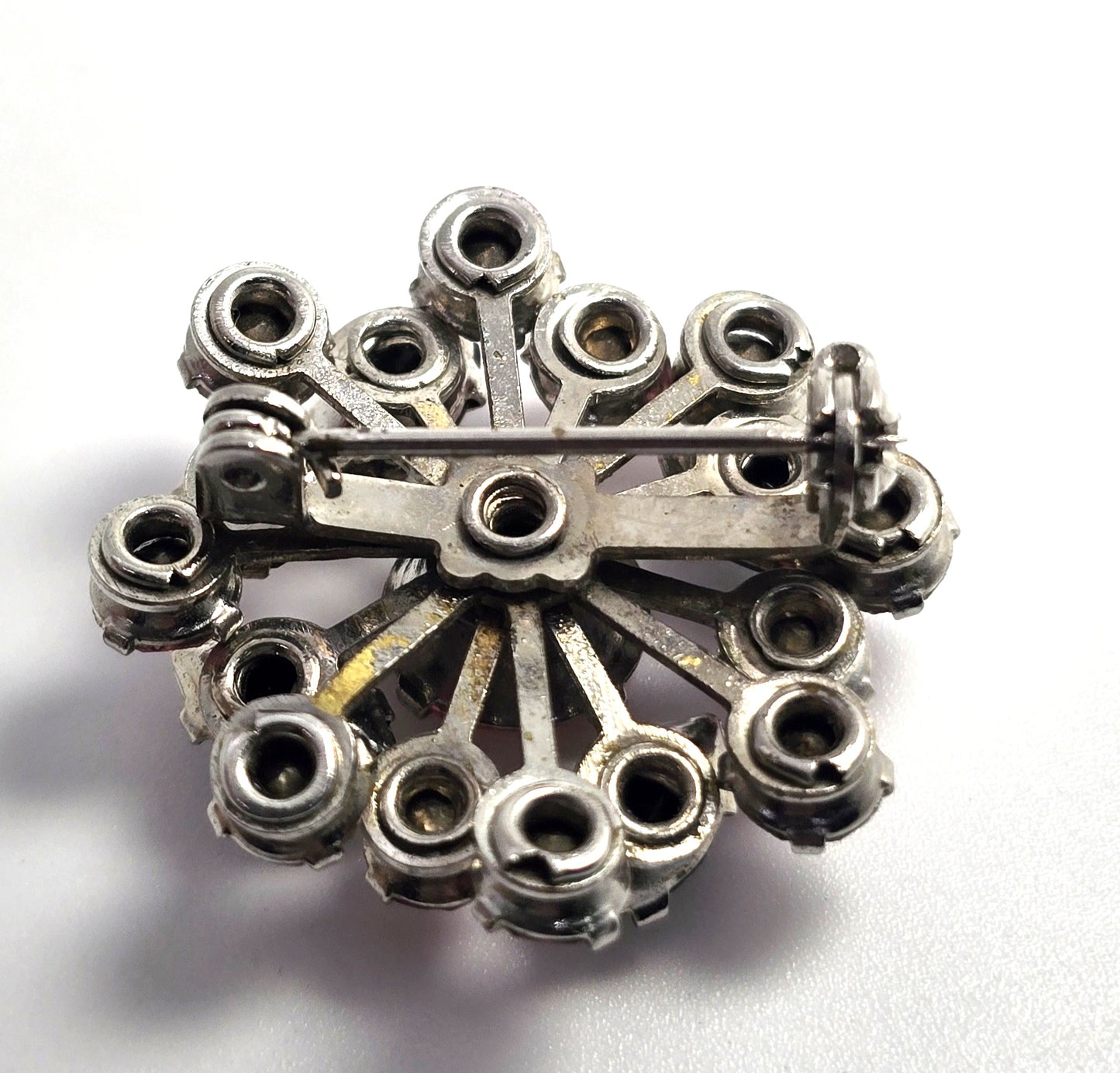 Red and  black rhinestone vintage flower mid century brooch MCM