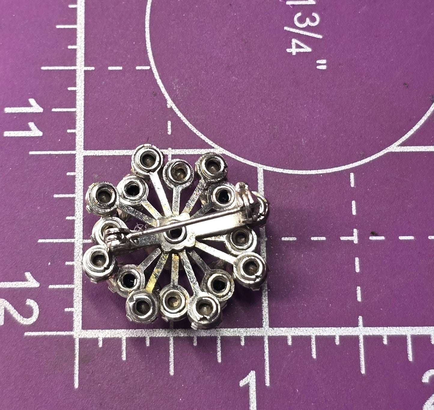 Red and  black rhinestone vintage flower mid century brooch MCM