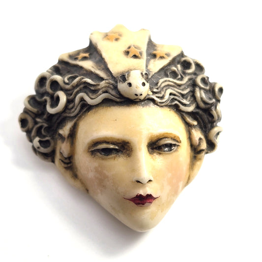 Raven Studios Sylvia Massey Mouse & Moons Hand Painted Sculpted Face Brooch 55/400