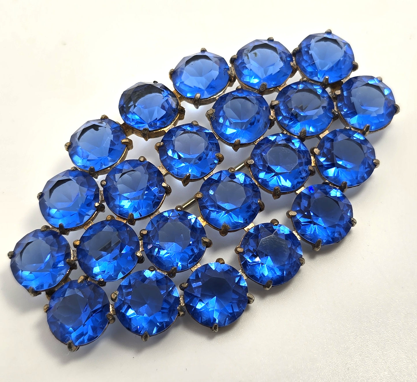 Art Deco Cobalt Blue lead crystal paste large antique Czech glass brooch