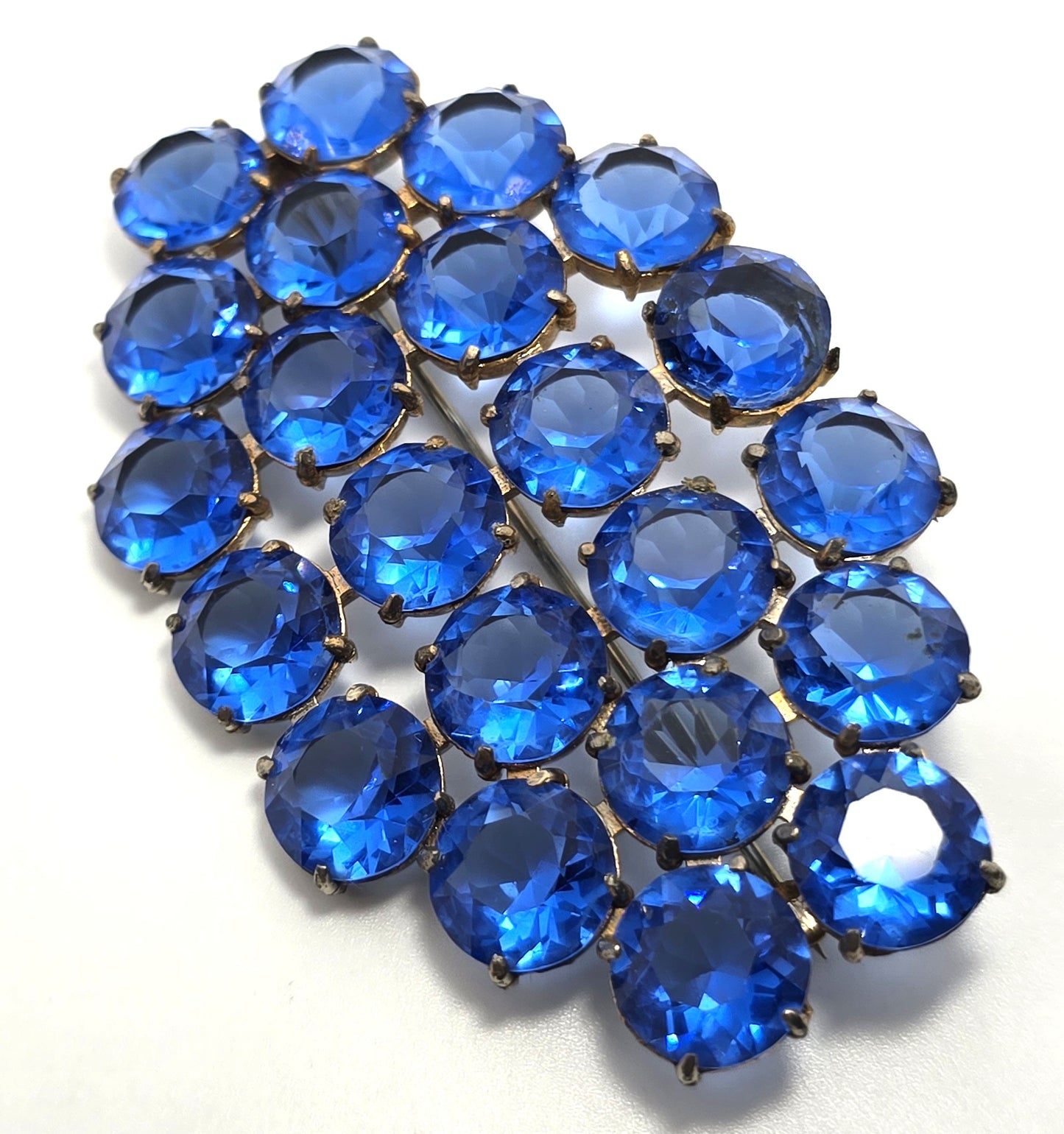 Art Deco Cobalt Blue lead crystal paste large antique Czech glass brooch