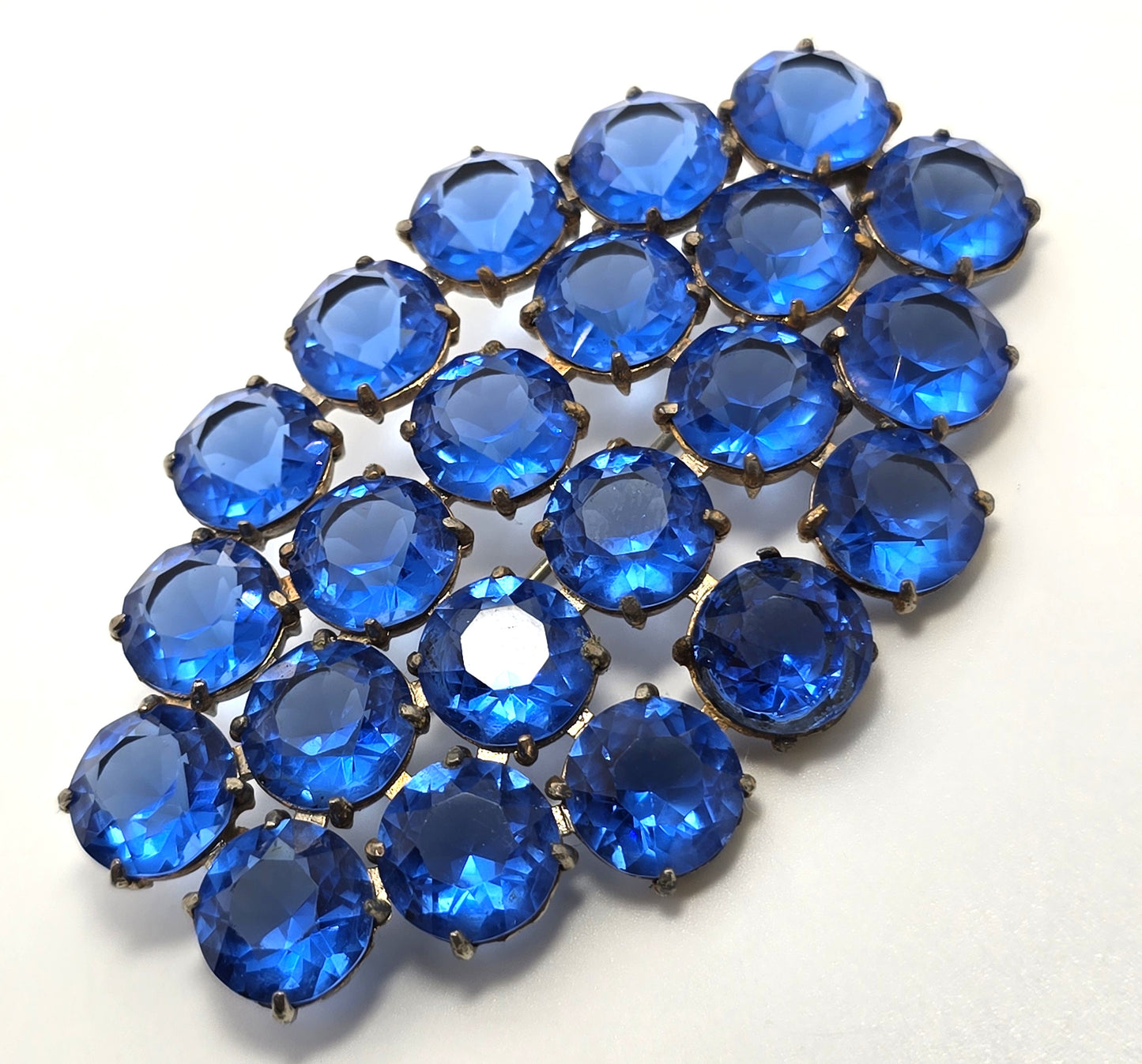 Art Deco Cobalt Blue lead crystal paste large antique Czech glass brooch