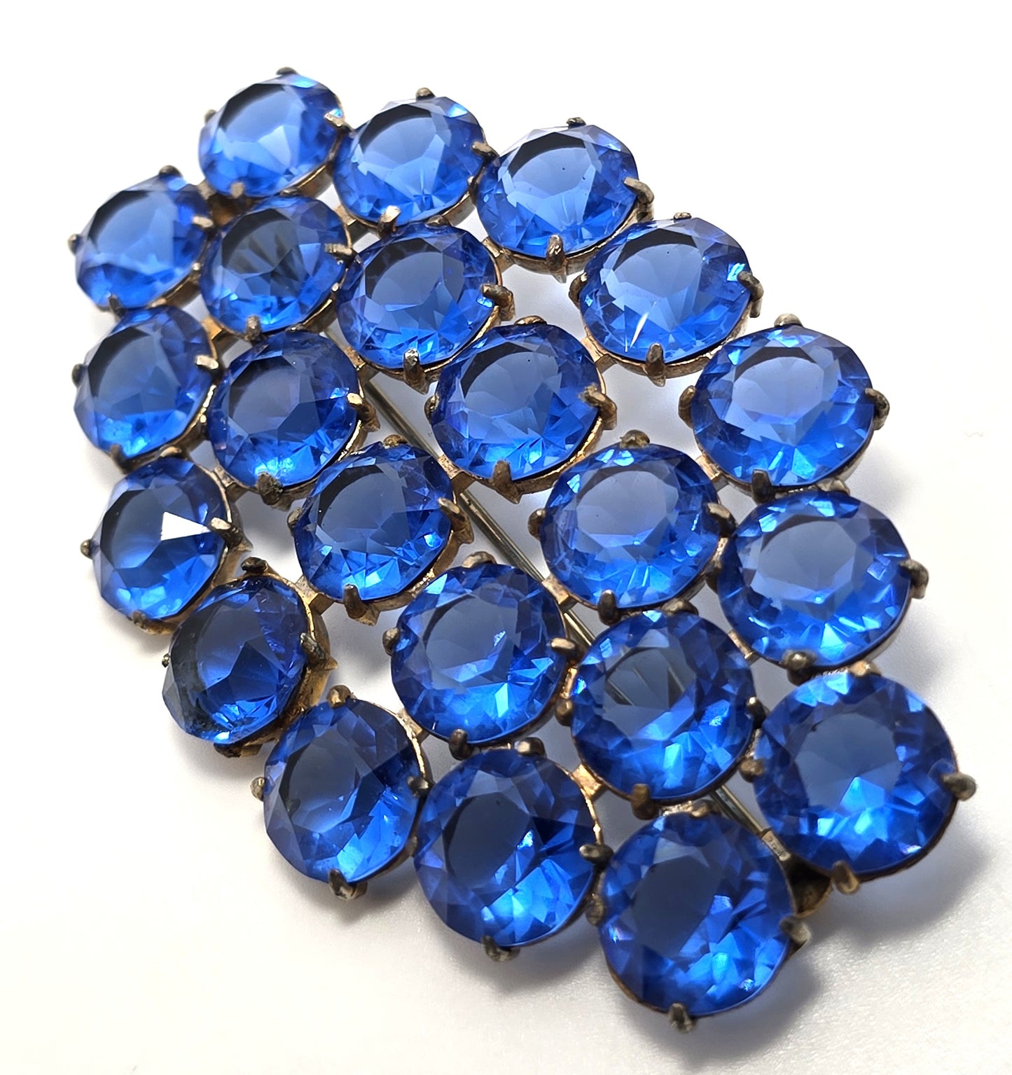 Art Deco Cobalt Blue lead crystal paste large antique Czech glass brooch
