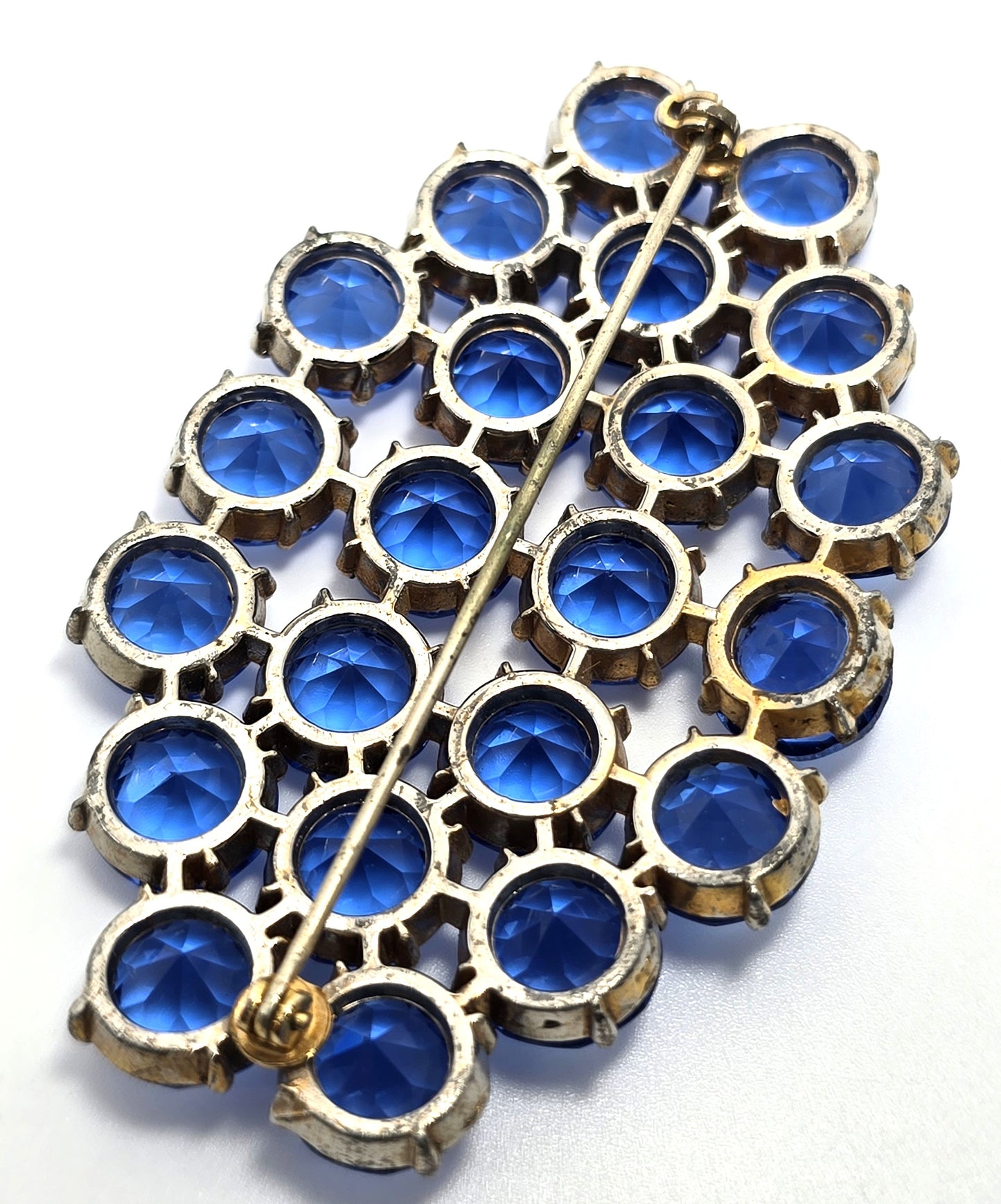 Art Deco Cobalt Blue lead crystal paste large antique Czech glass brooch