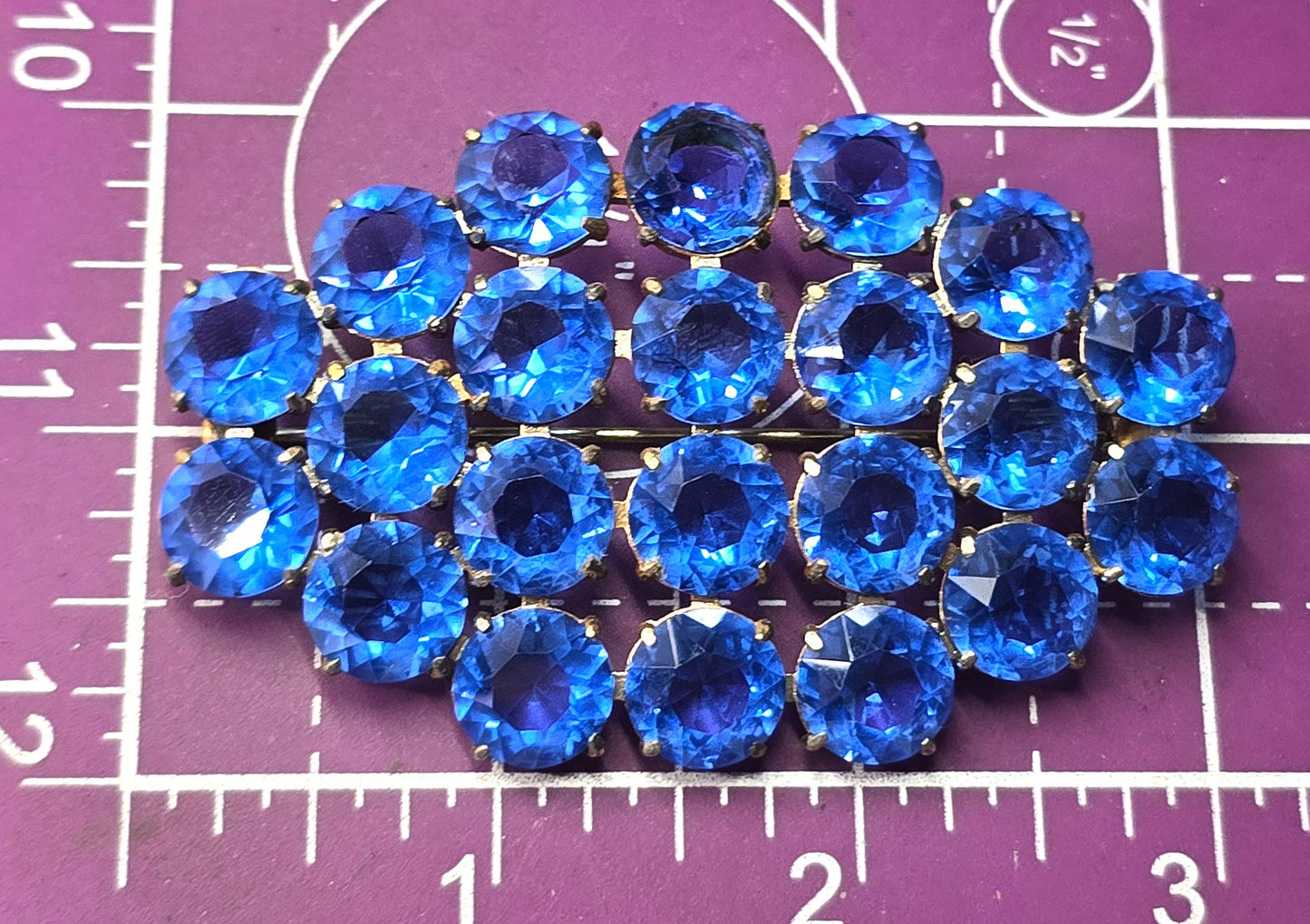 Art Deco Cobalt Blue lead crystal paste large antique Czech glass brooch