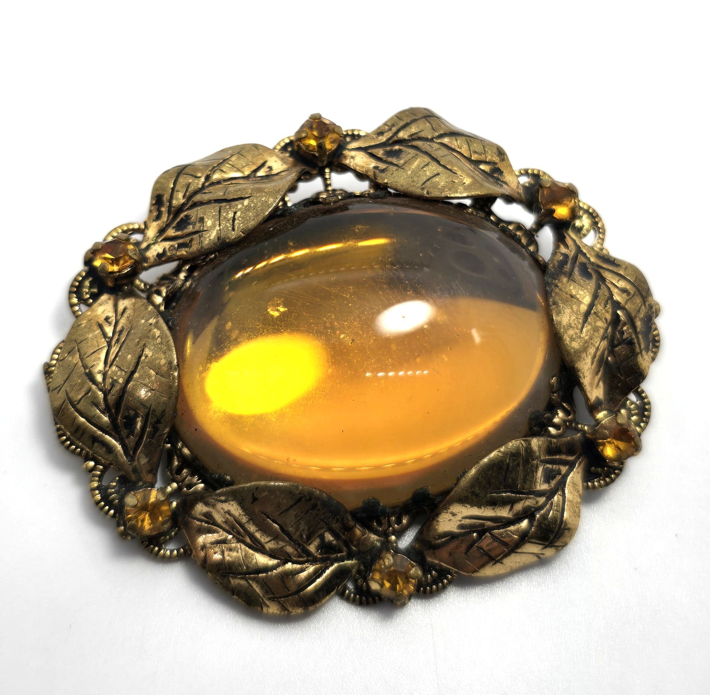 Western Germany Orange Jelly Belly rhinestone gold toned autumn vintage brooch