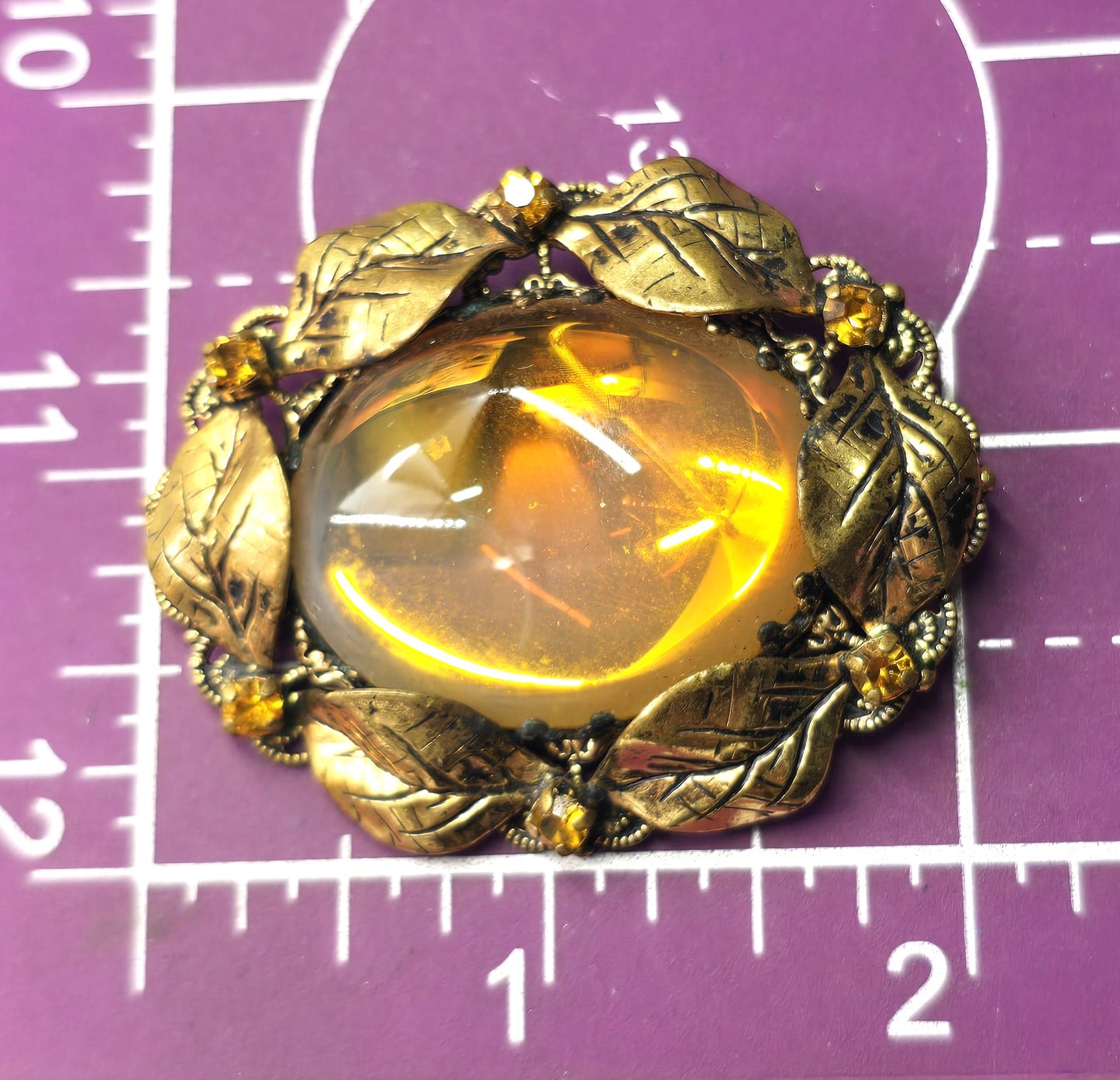 Western Germany Orange Jelly Belly rhinestone gold toned autumn vintage brooch