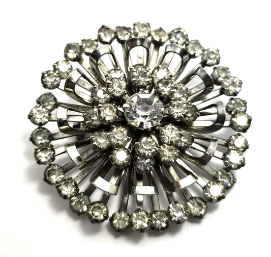 Clear rhinestone vintage flower mid century scatter 2" brooch