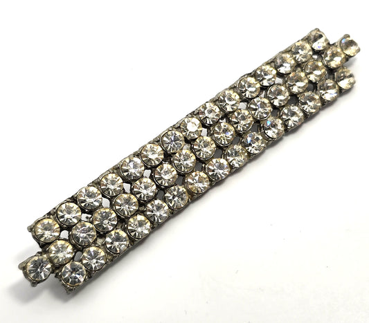 Art Deco Pot Metal long clear rhinestone studded vintage 4" bar pin brooch