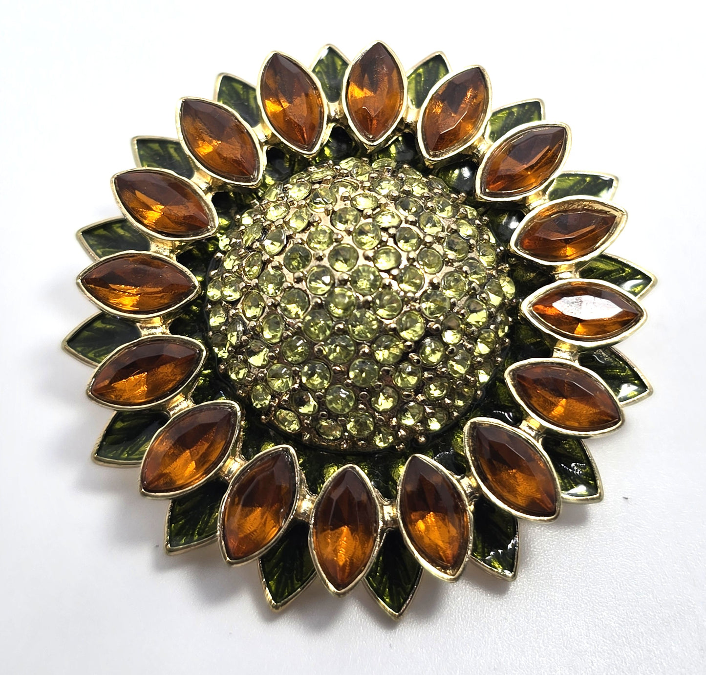 Napier Orange and Green autumn retro rhinestone sunflower vintage flower brooch
