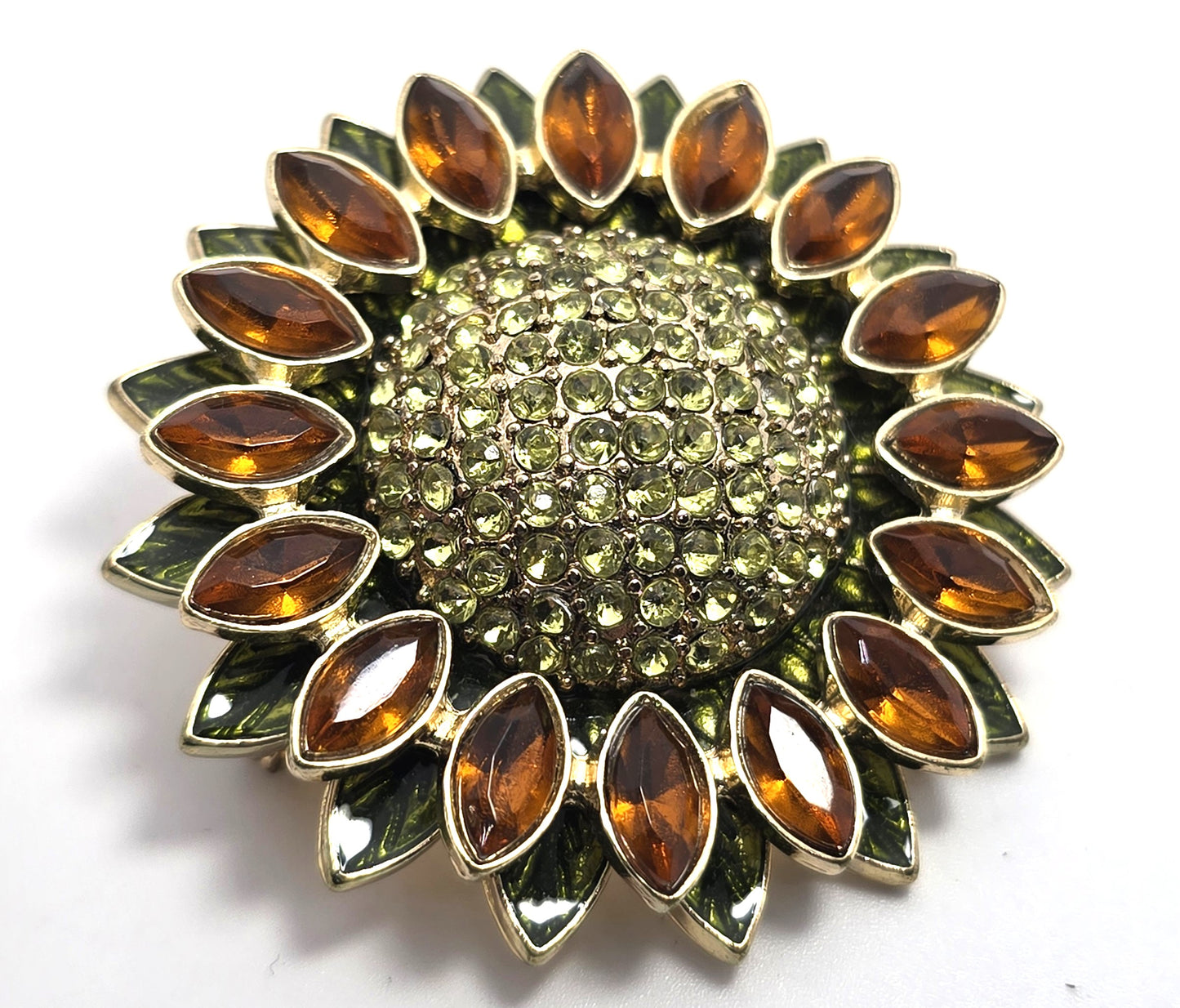 Napier Orange and Green autumn retro rhinestone sunflower vintage flower brooch