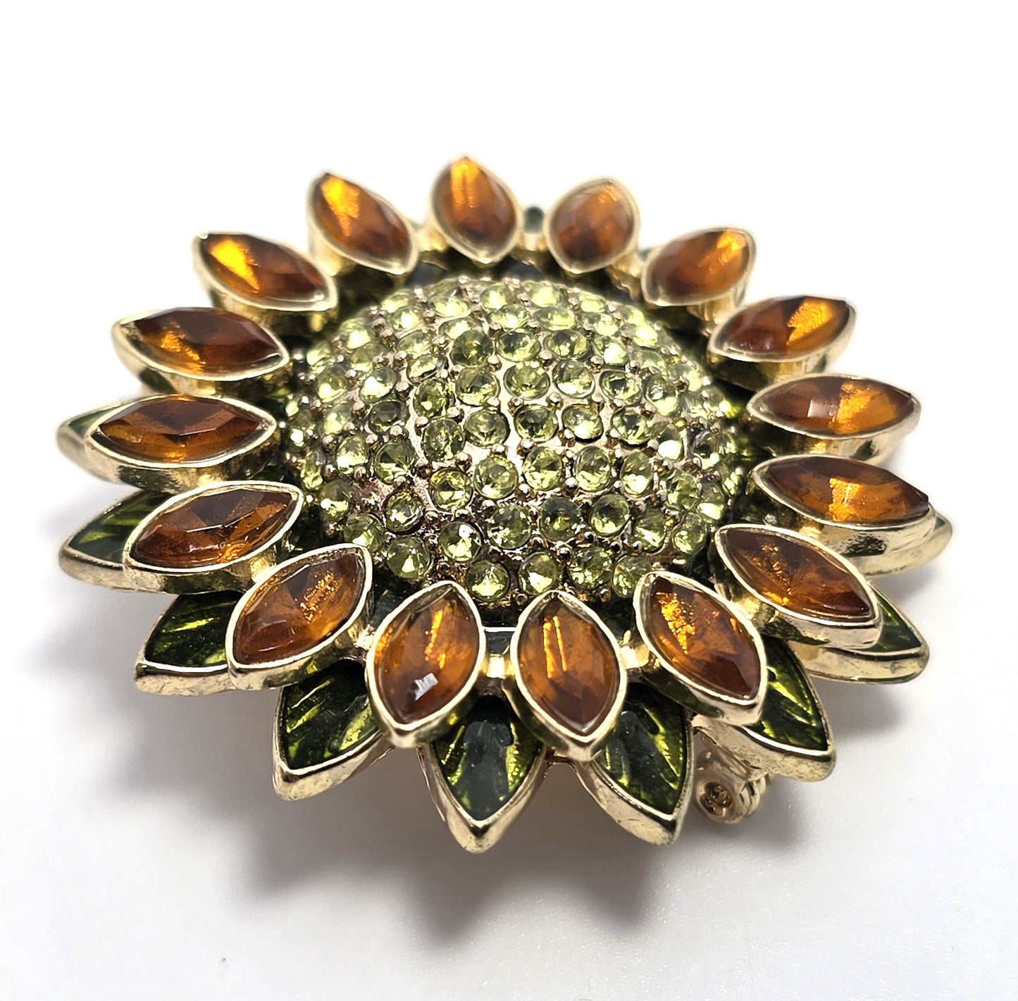 Napier Orange and Green autumn retro rhinestone sunflower vintage flower brooch