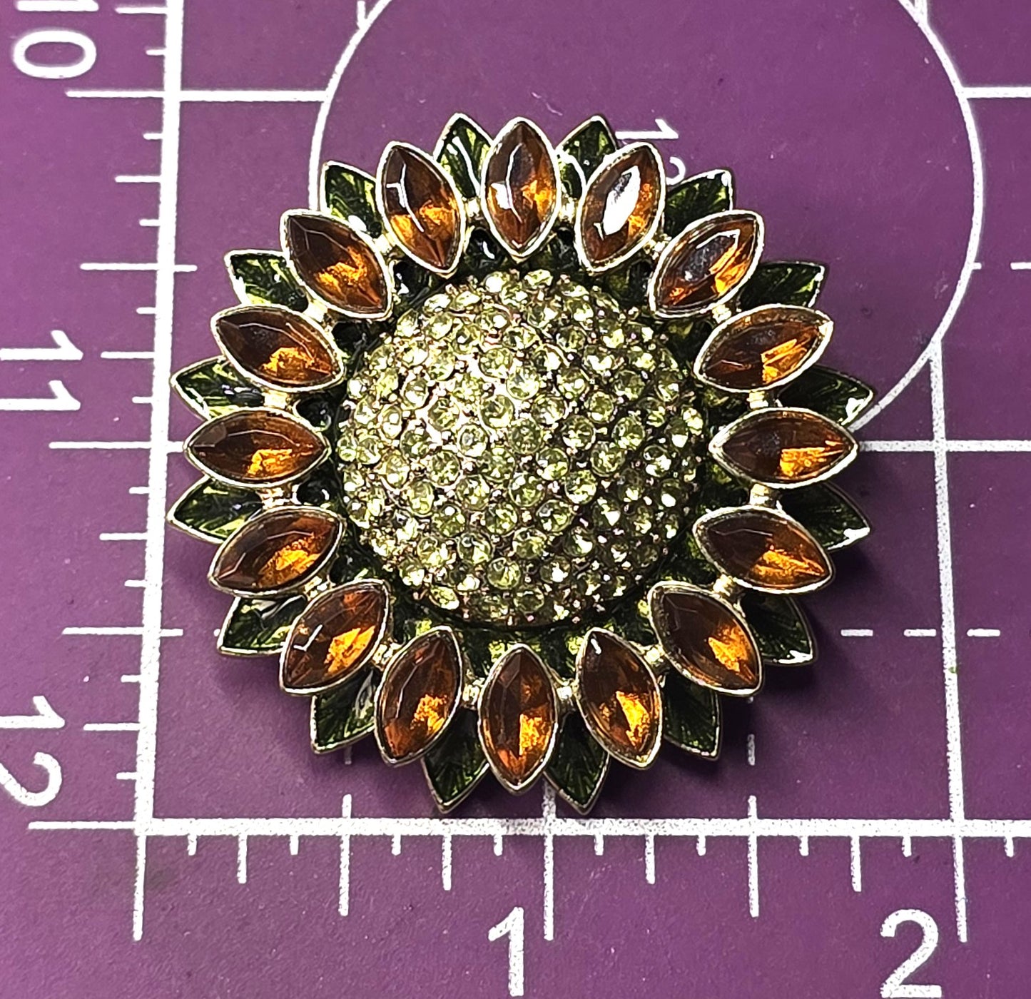 Napier Orange and Green autumn retro rhinestone sunflower vintage flower brooch