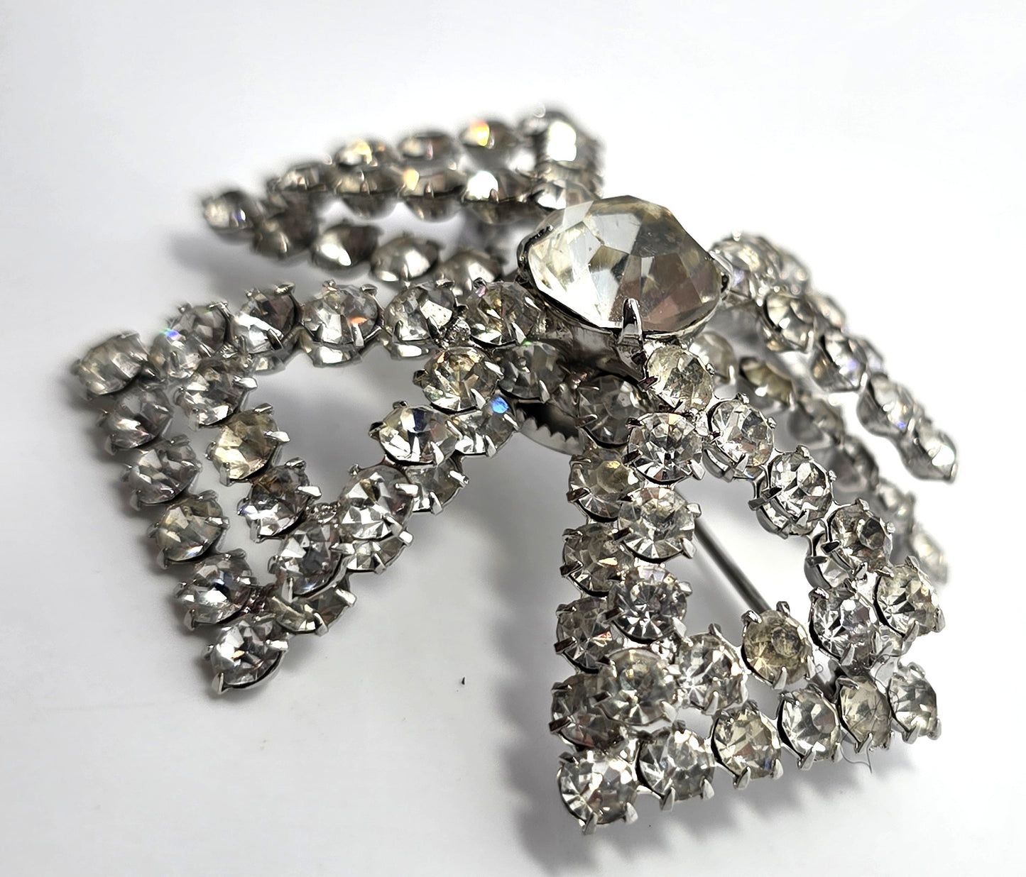 Maltese cross vintage 3D large domed clear rhinestone vintage brooch