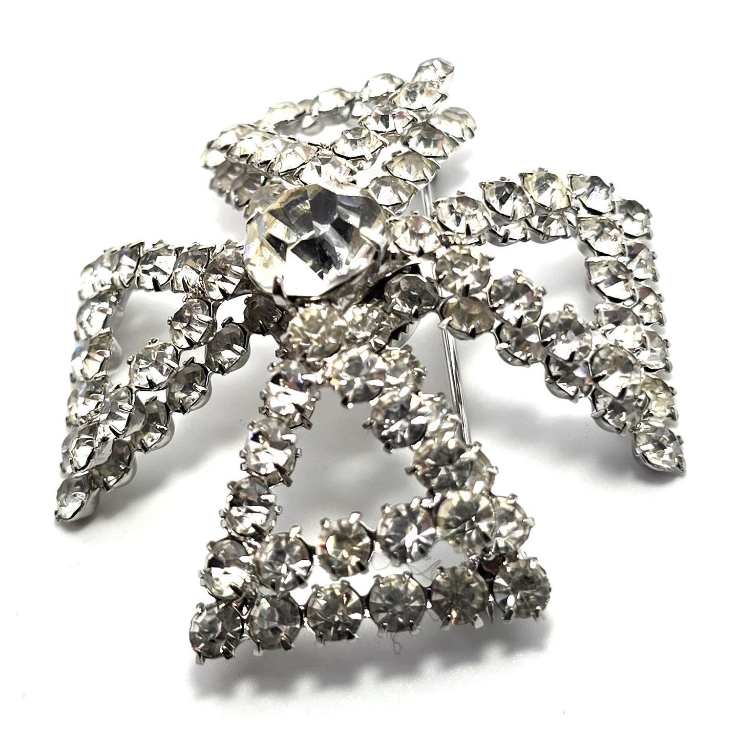 Maltese cross vintage 3D large domed clear rhinestone vintage brooch