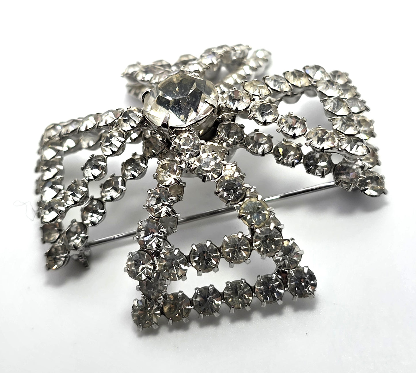 Maltese cross vintage 3D large domed clear rhinestone vintage brooch