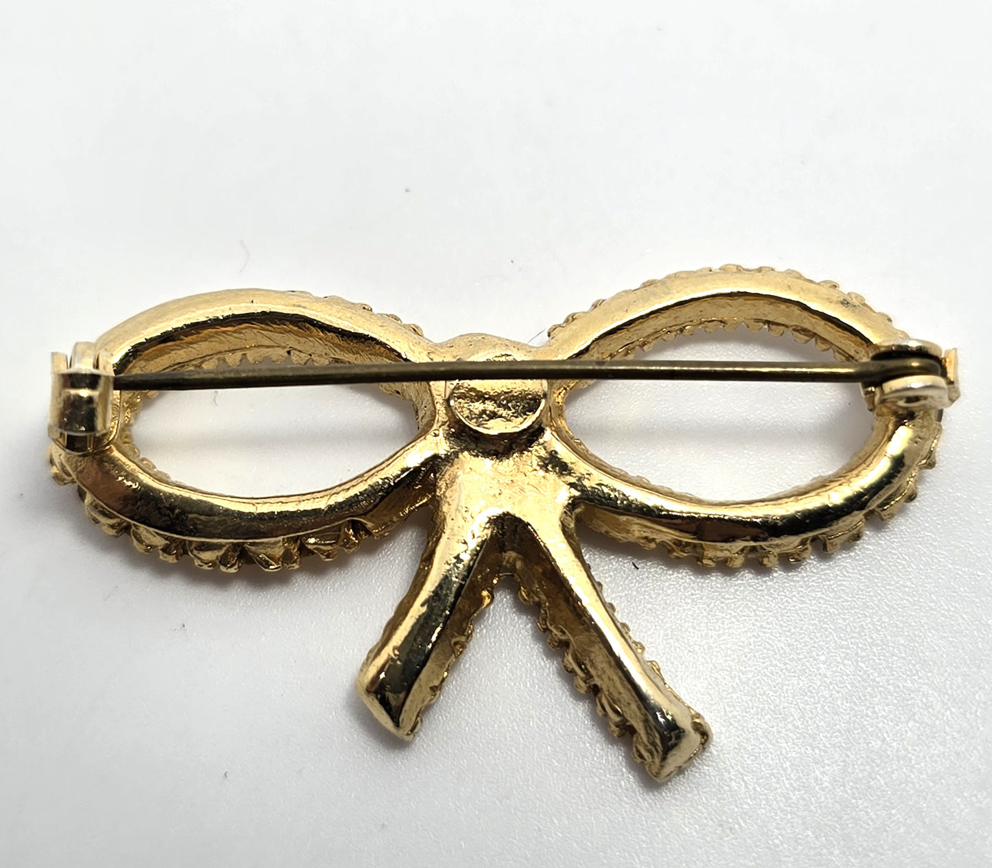 Orange Rhinestone gold toned mid century MCM vintage rhinestone bow brooch