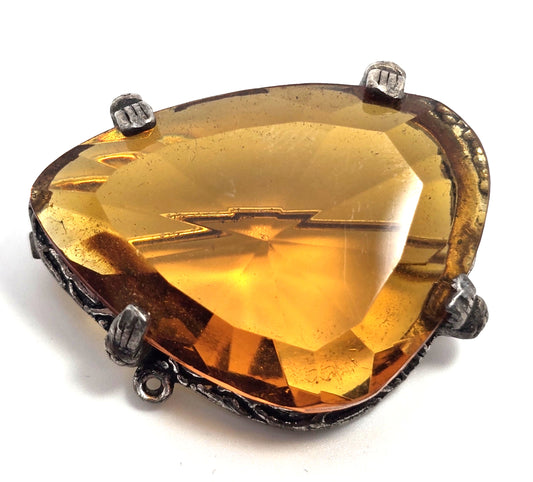 Topaz Colored Faceted Glass Rhinestone Unsigned Vintage Brooch
