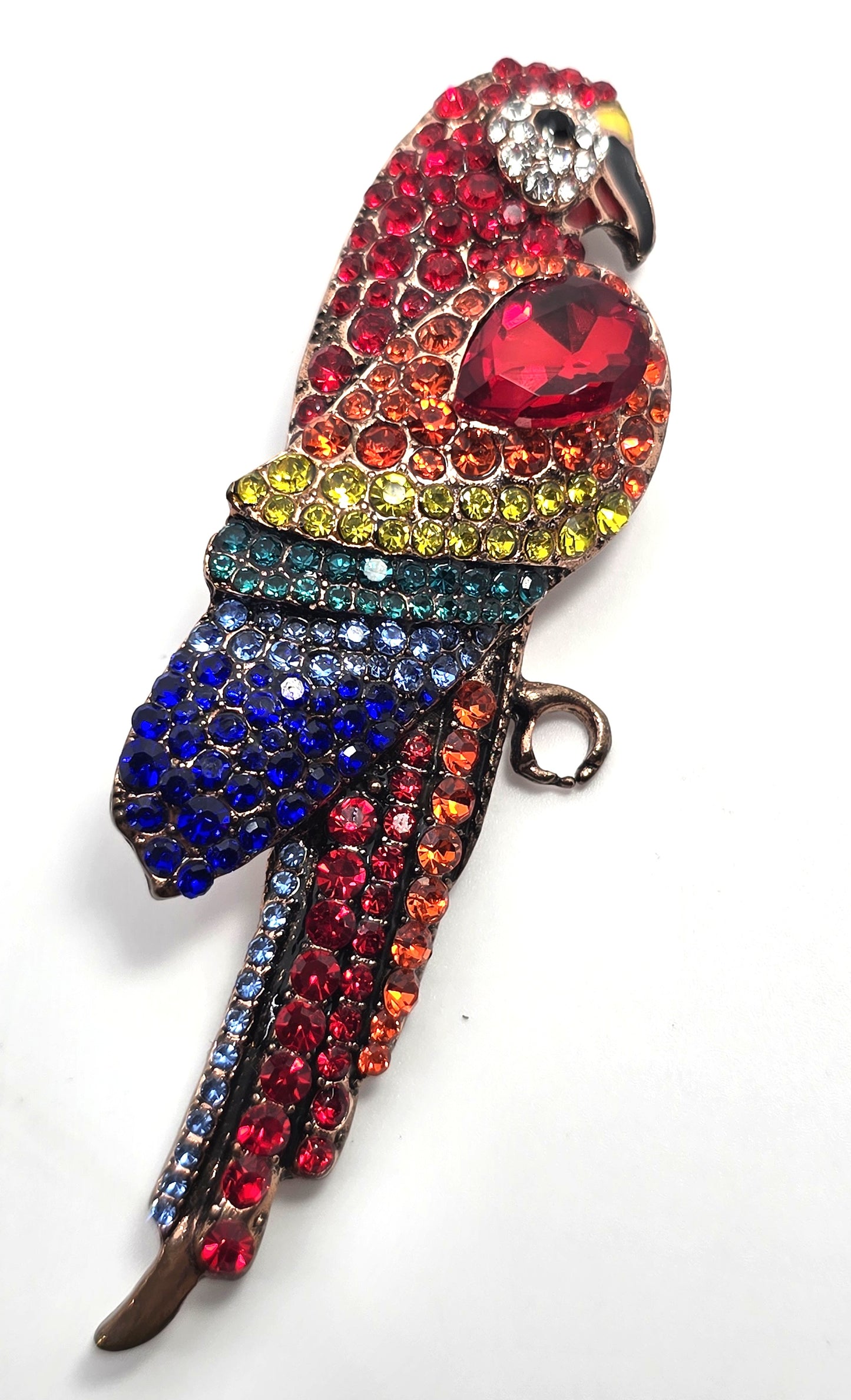 McCaw Parrot red rainbow rhinestone Enamel figural bird brooch
