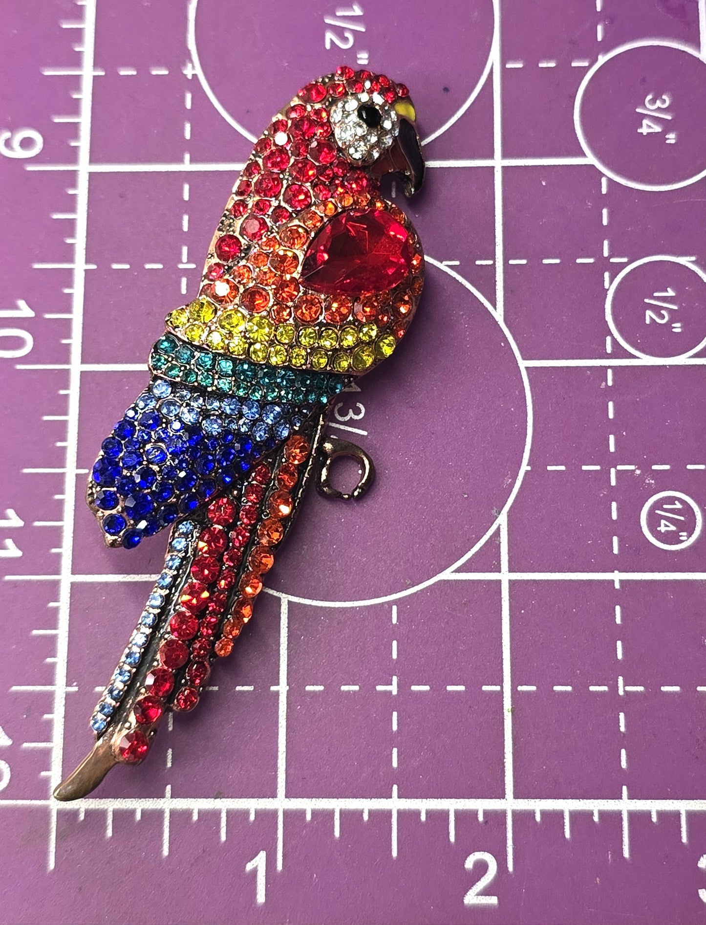 McCaw Parrot red rainbow rhinestone Enamel figural bird brooch
